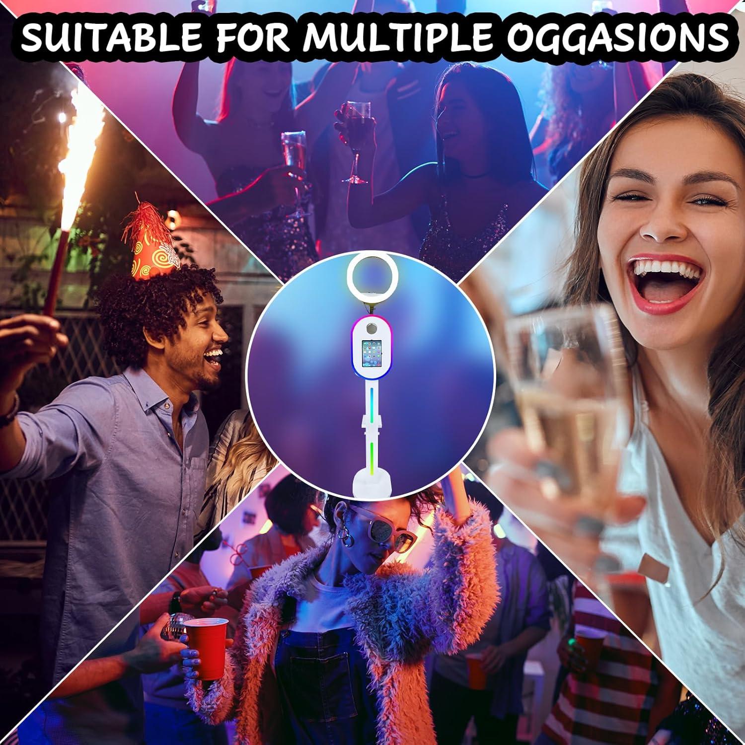 Portable Photo Booth for Ipad 10.2" 11" 12.9" APP Control Booth Shell Stand Compatible with iPad Stand Selfie Photo Booth Shell for DSLR with Ring Light for Birthday Party (White Full Set)