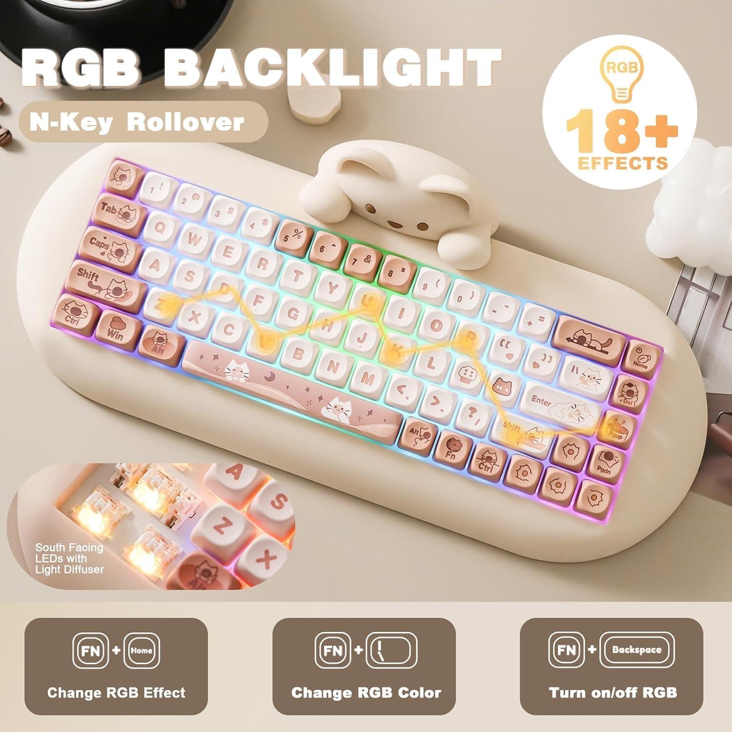 Teclado Mecánico Inalámbrico YUNZII C68, 65% RGB, Ergonómico