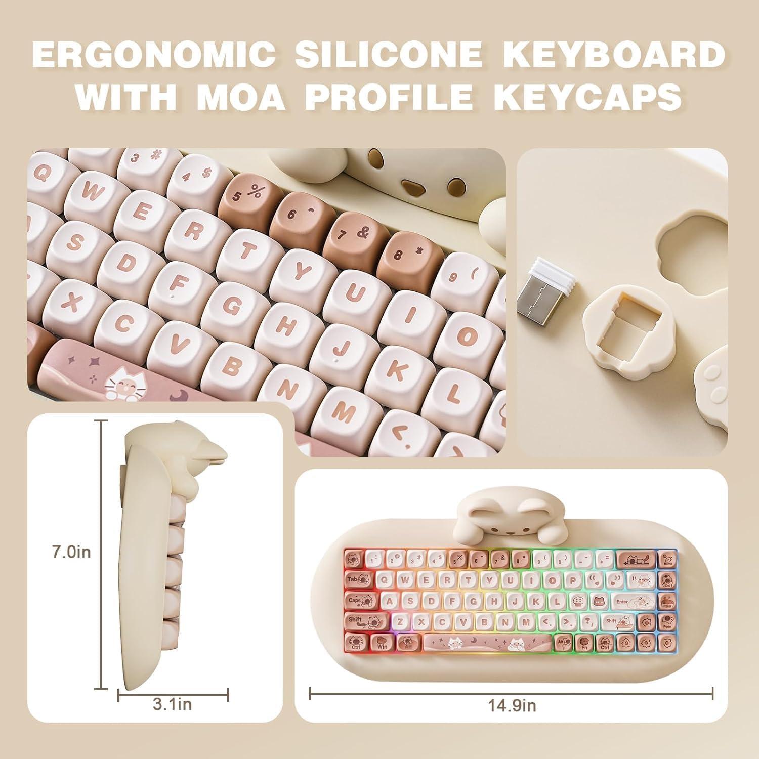 Teclado Mecánico Inalámbrico YUNZII C68, 65% RGB, Ergonómico