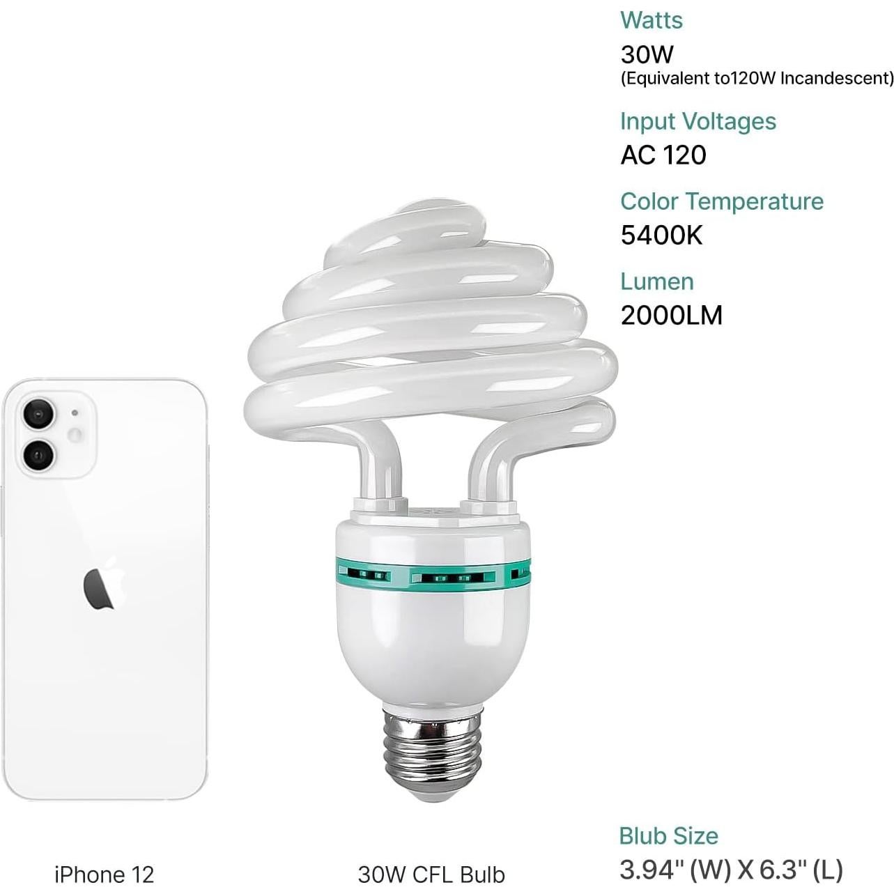 LimoStudio 2Pack Bombillas CFL 30W E26 Luz Diurna 5400K