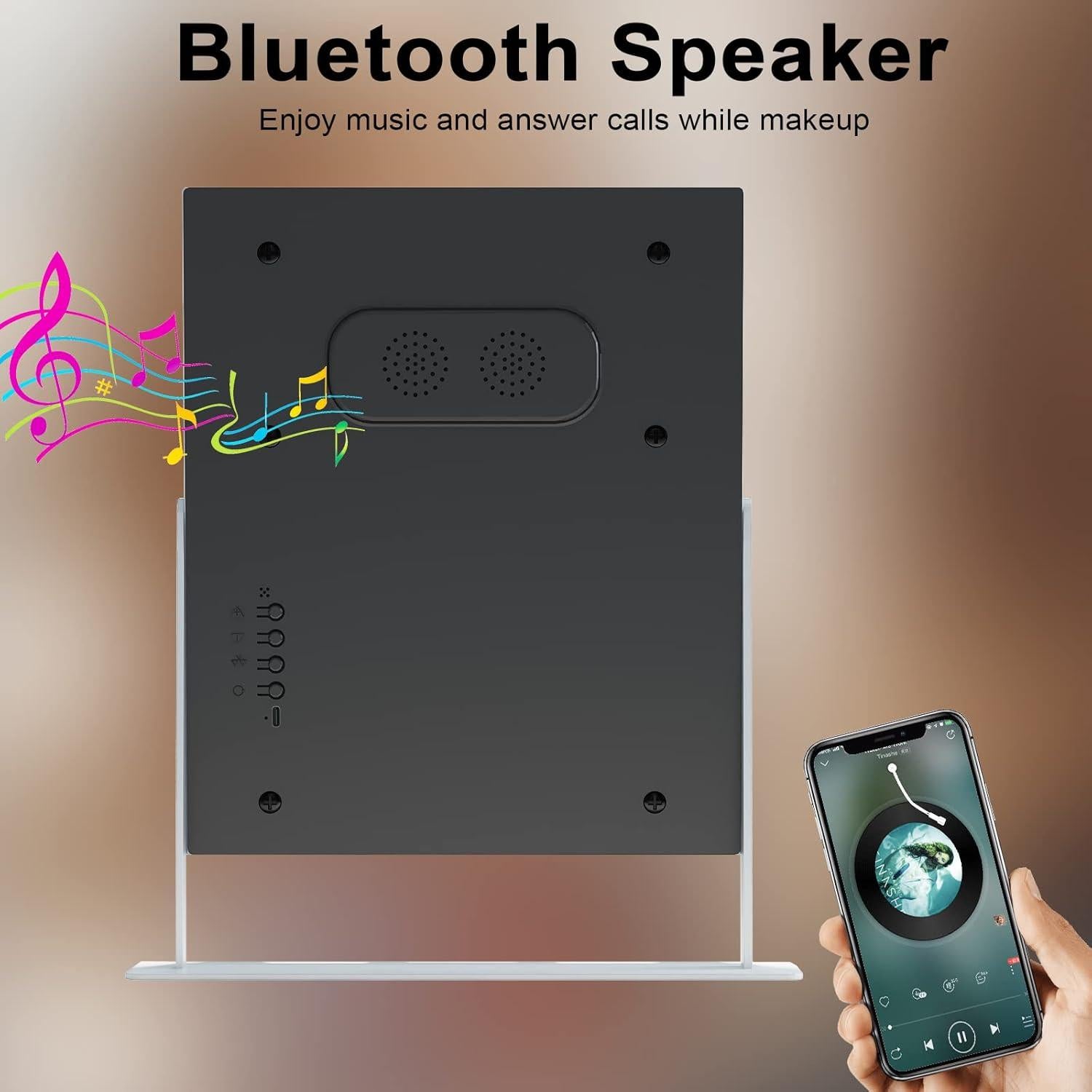 Espejo de tocador iluminado Hansong con altavoz Bluetooth 30x25 cm