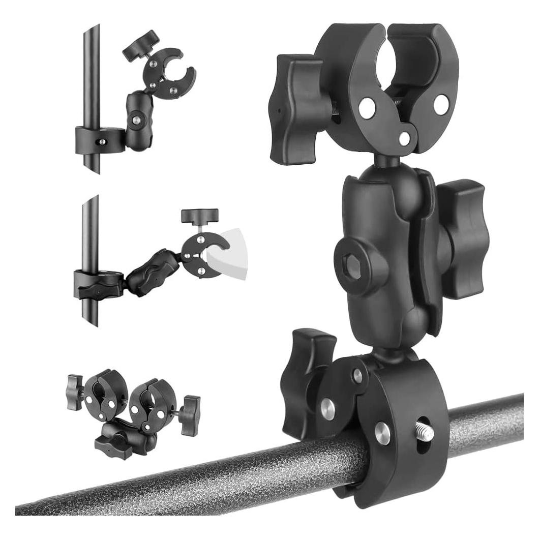 Double Clamp Mount Umbrella Chair Clamp with 360° Magic Arm, Umbrella Holder Clip for Chair Wheelchair Stroller Light Stand, Photography Reflector, Motorcycle, Live Scope Pole, Photo Boom Stand