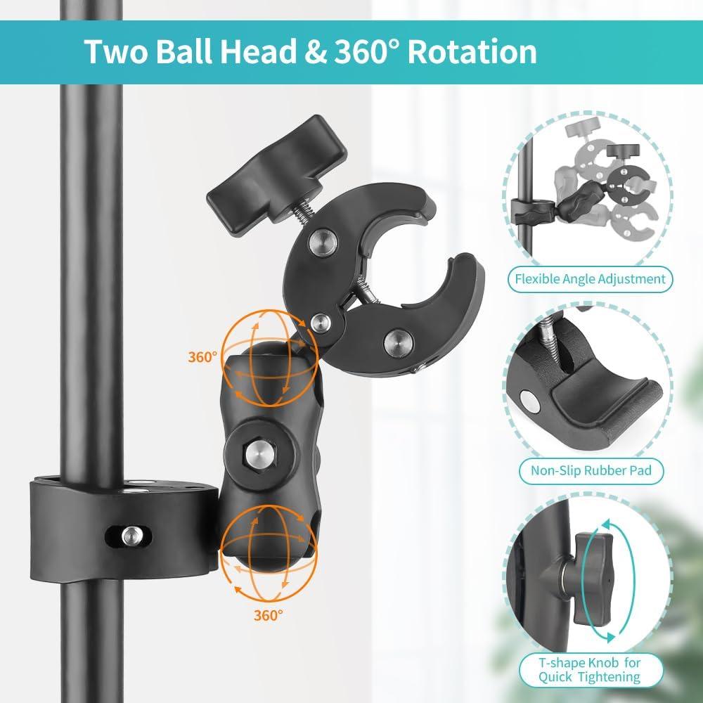 Double Clamp Mount Umbrella Chair Clamp with 360° Magic Arm, Umbrella Holder Clip for Chair Wheelchair Stroller Light Stand, Photography Reflector, Motorcycle, Live Scope Pole, Photo Boom Stand