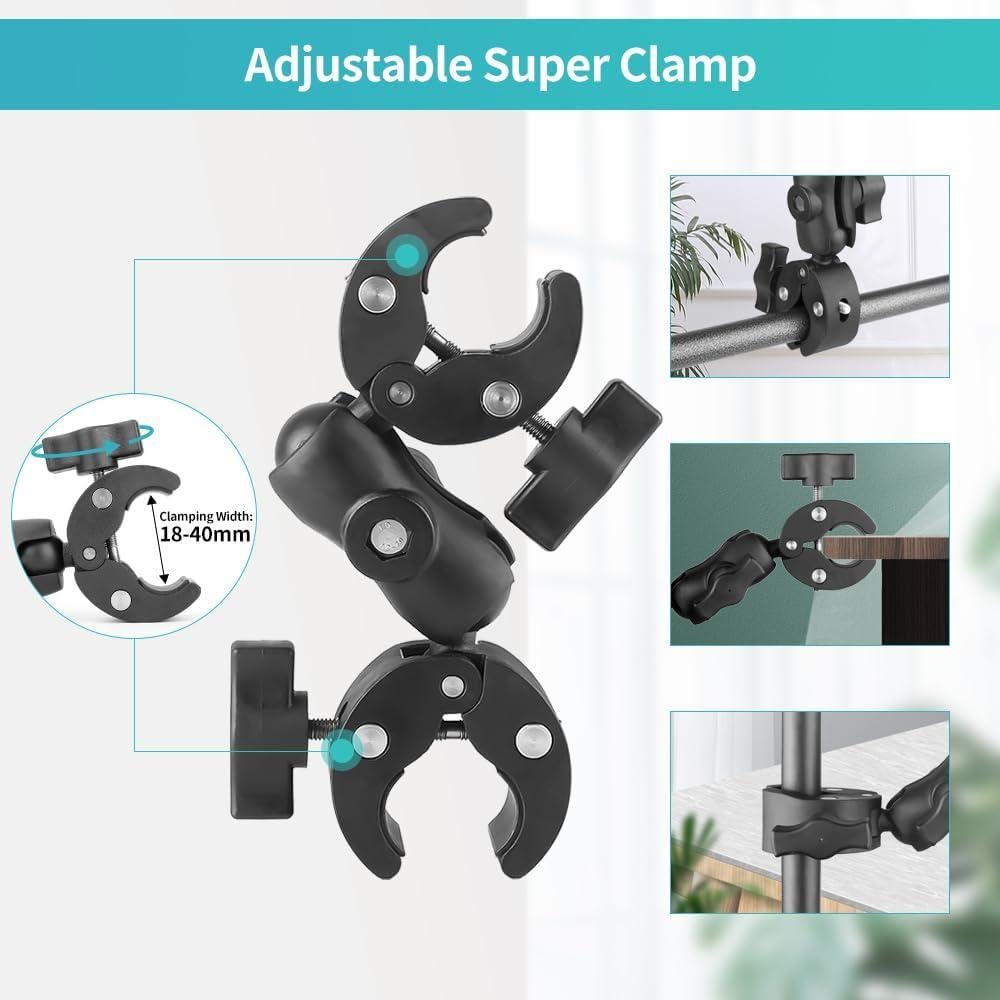 Double Clamp Mount Umbrella Chair Clamp with 360° Magic Arm, Umbrella Holder Clip for Chair Wheelchair Stroller Light Stand, Photography Reflector, Motorcycle, Live Scope Pole, Photo Boom Stand