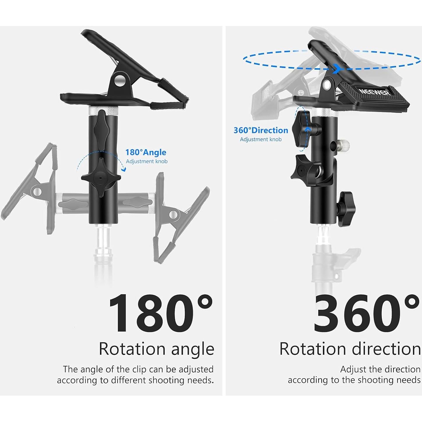 Neewer 3 PCS Photo Studio Heavy Duty Metal Clamp Holder with 5/8" Light Stand Attachment for Reflector