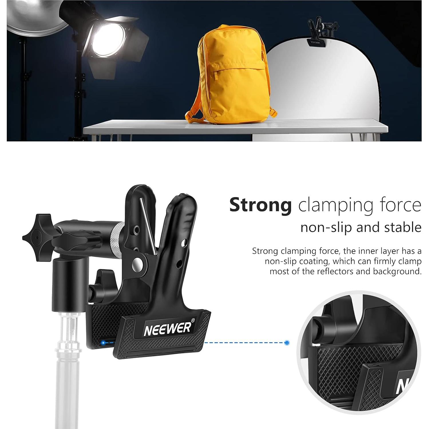 Neewer 3 PCS Photo Studio Heavy Duty Metal Clamp Holder with 5/8" Light Stand Attachment for Reflector