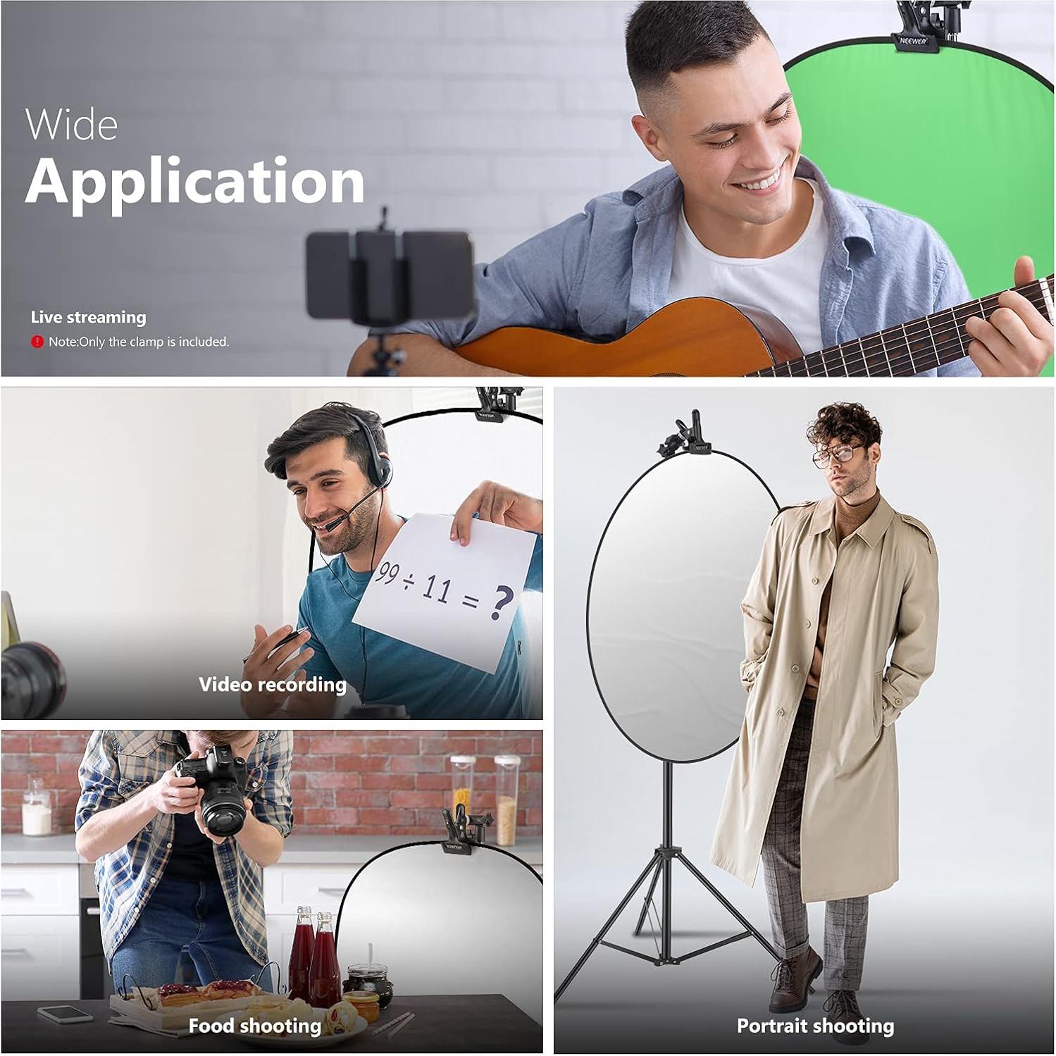 Neewer 3 PCS Photo Studio Heavy Duty Metal Clamp Holder with 5/8" Light Stand Attachment for Reflector