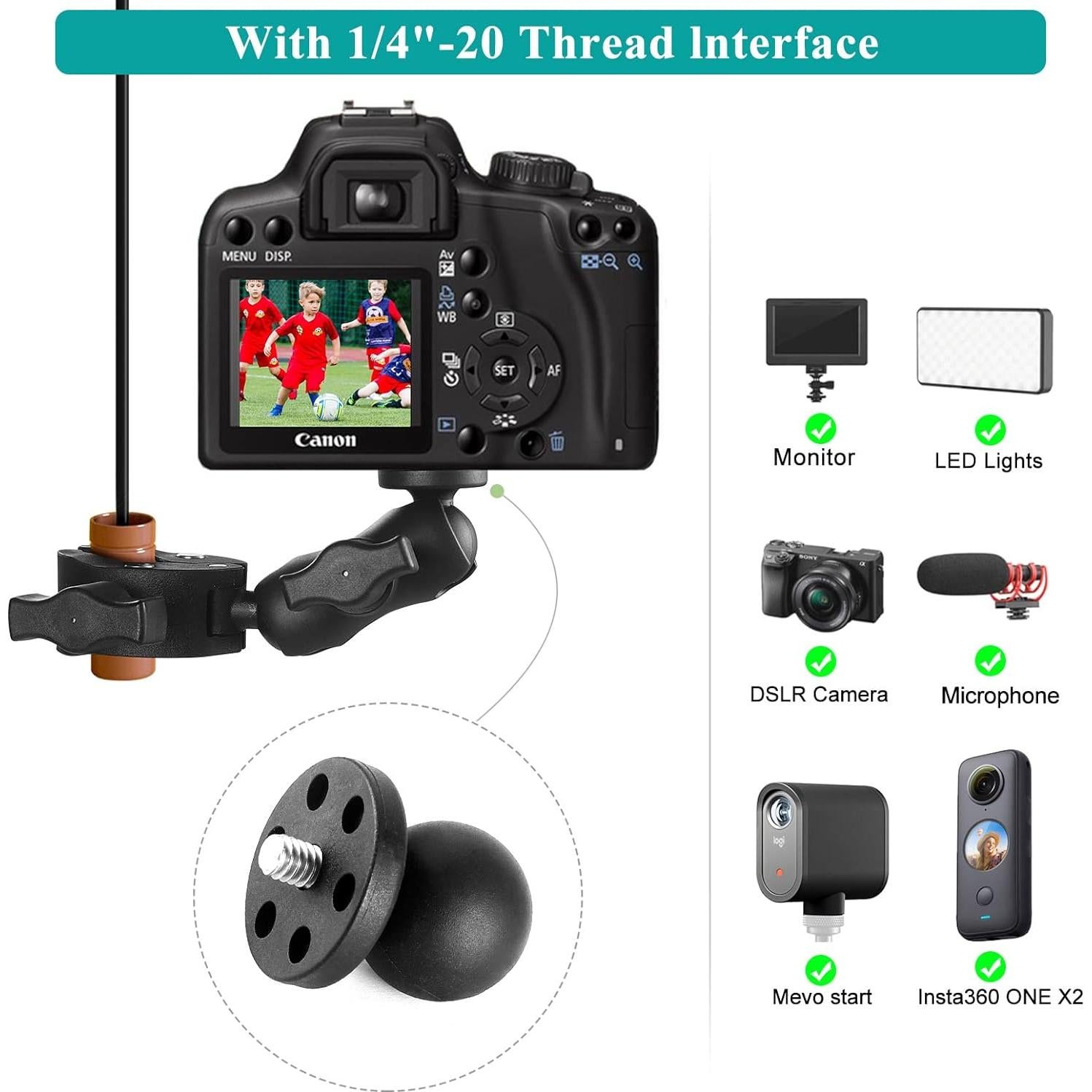 Super Abrazadera Doble Koqeiey para Cámara y Paraguas 360°