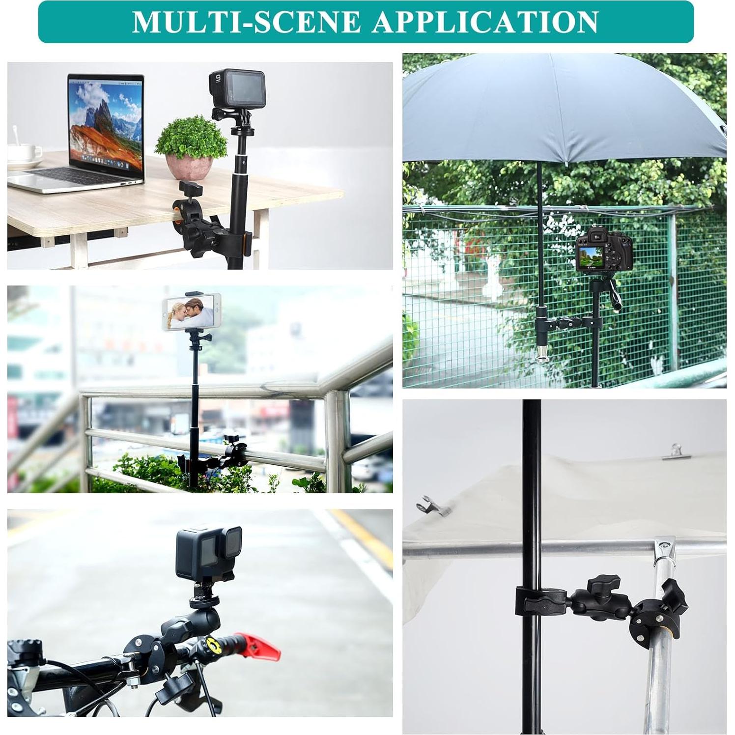 Super Abrazadera Doble Koqeiey para Cámara y Paraguas 360°