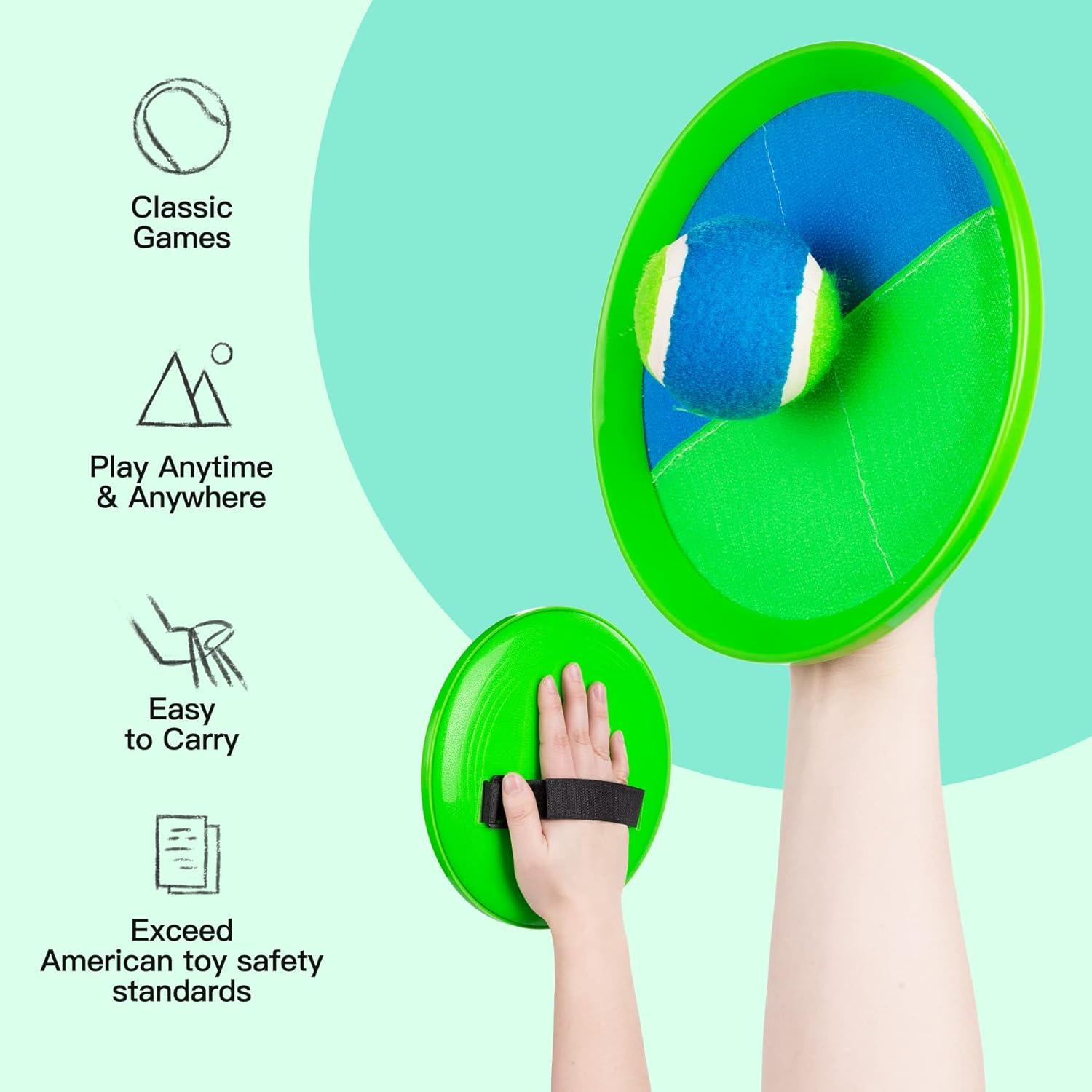 Juego de Lanzar y Atrapar EVERICH 2 Palas 2 Pelotas Azul Verde