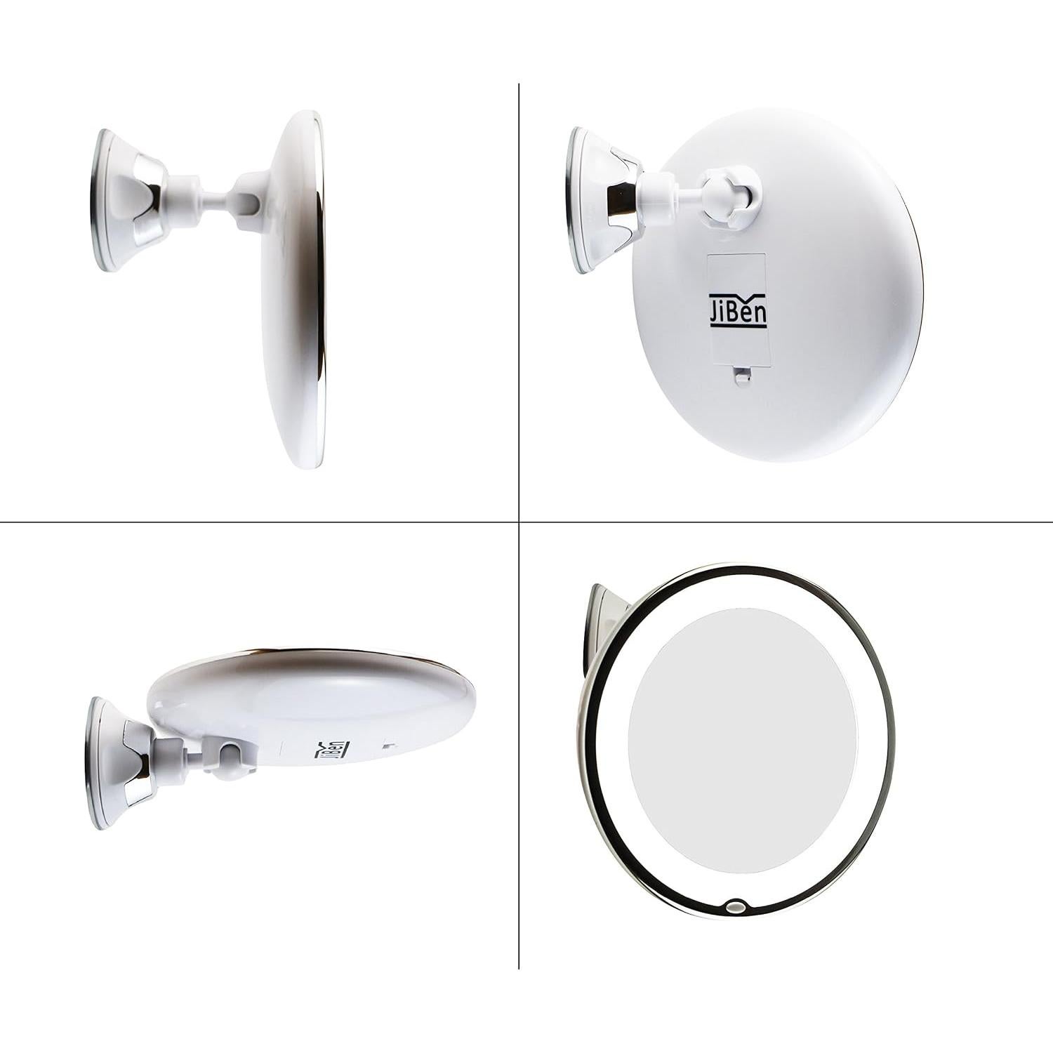 Espejo de Maquillaje LED JiBen 10X con Ventosa y Luz Difusa