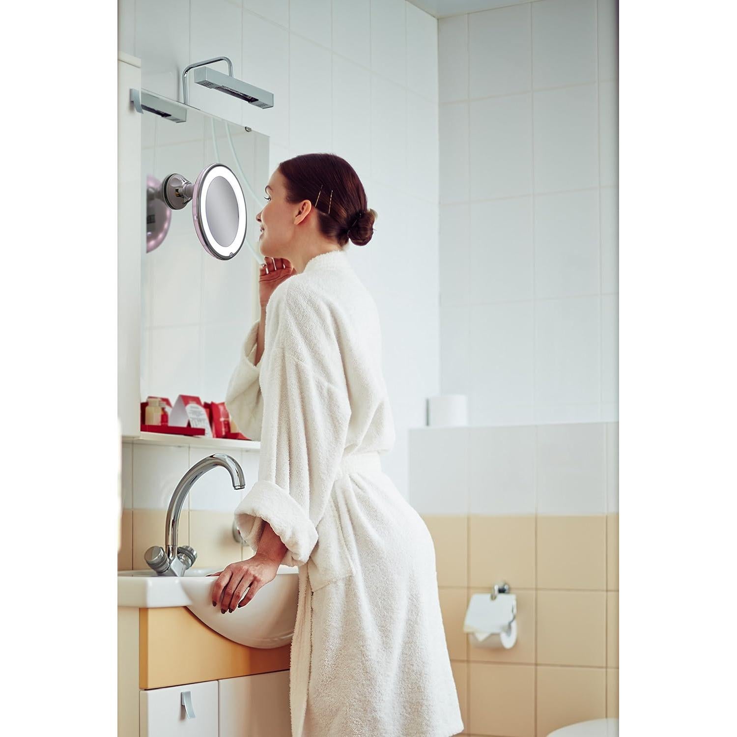 Espejo de Maquillaje LED JiBen 10X con Ventosa y Luz Difusa