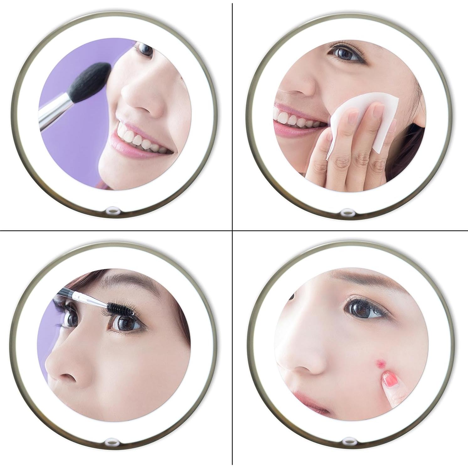 Espejo de Maquillaje LED JiBen 10X con Ventosa y Luz Difusa