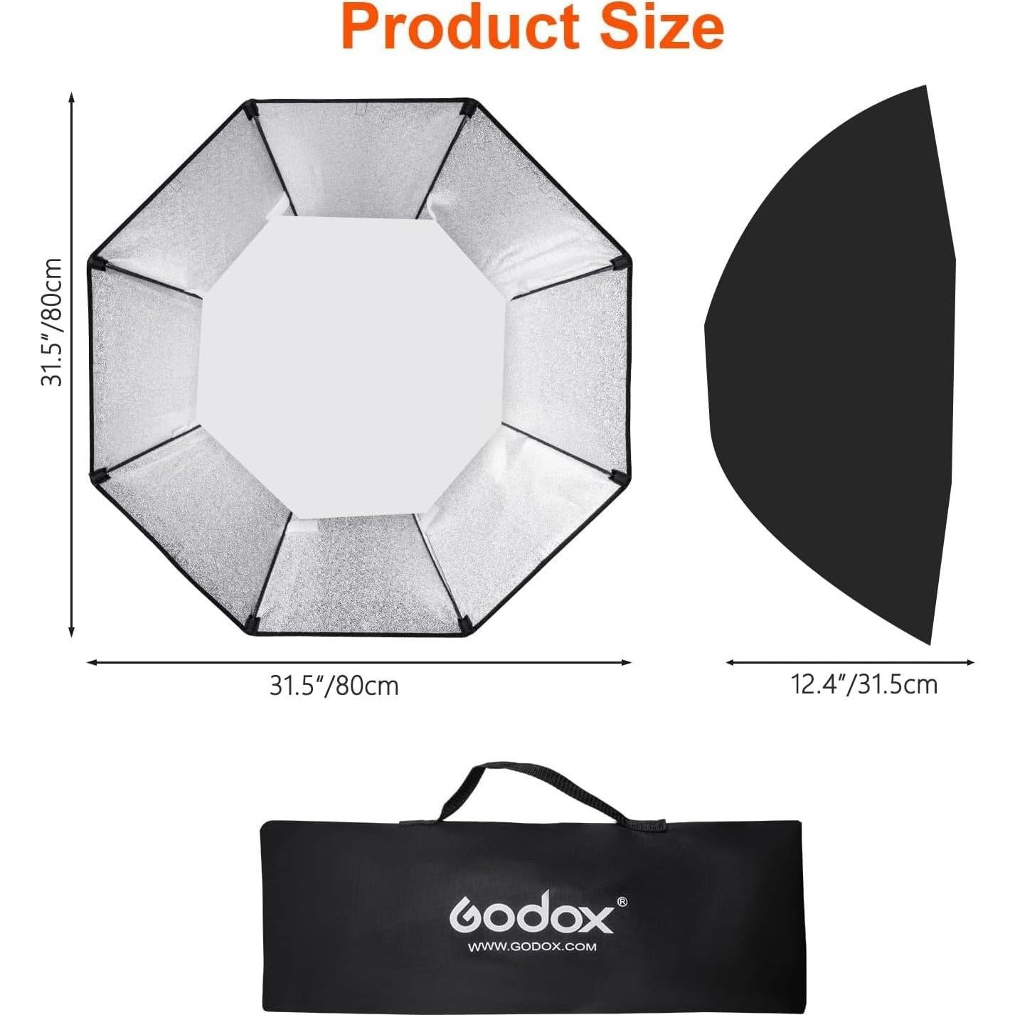 Softbox Octagonal Godox MS80 80cm para Flash Estudio K180A E250 E300