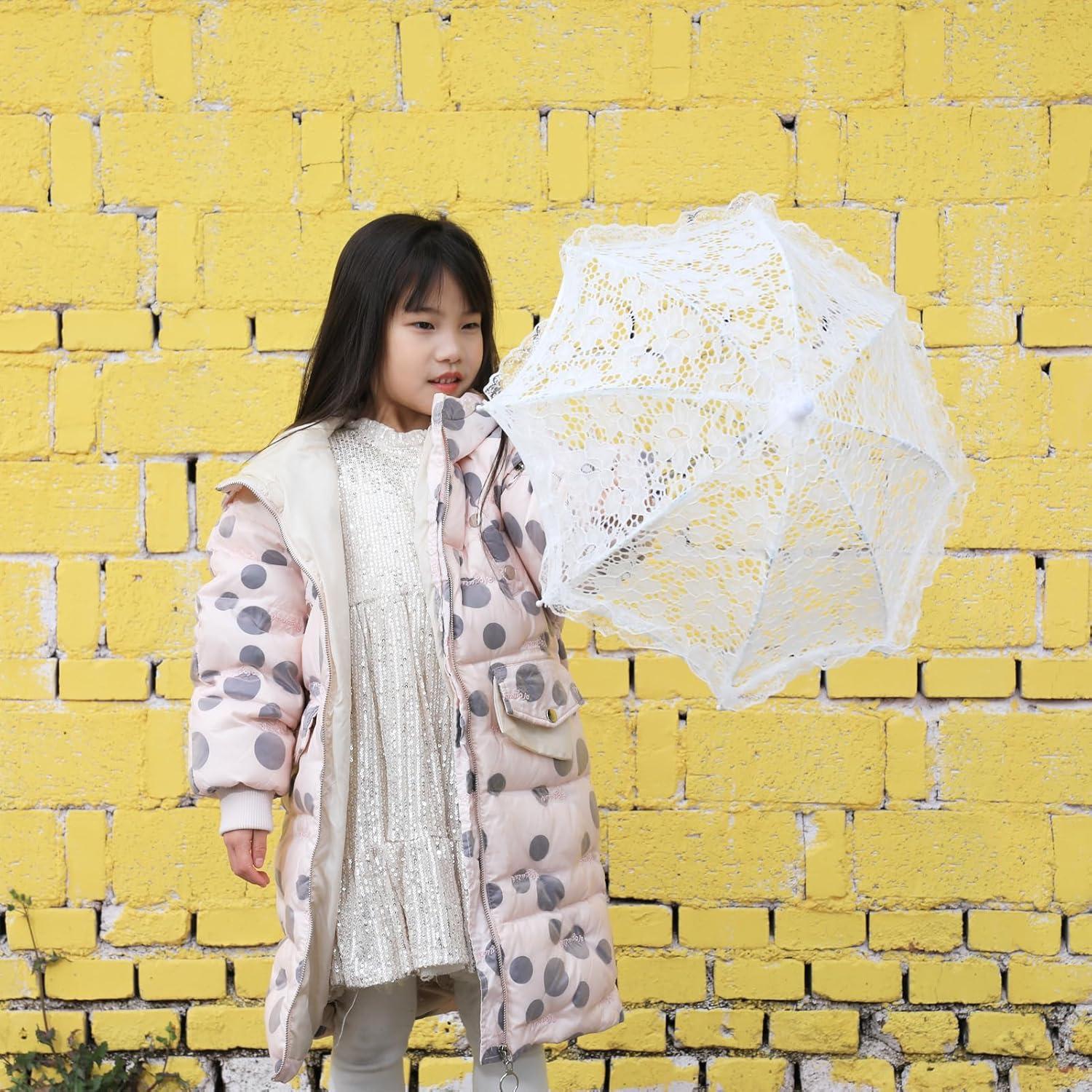 Mini Paraguas de Encaje Blanco BOUUNCIY 41.91x45.72 cm