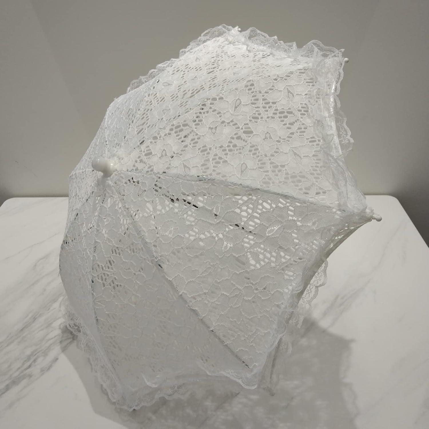 Mini Paraguas de Encaje Blanco BOUUNCIY 41.91x45.72 cm