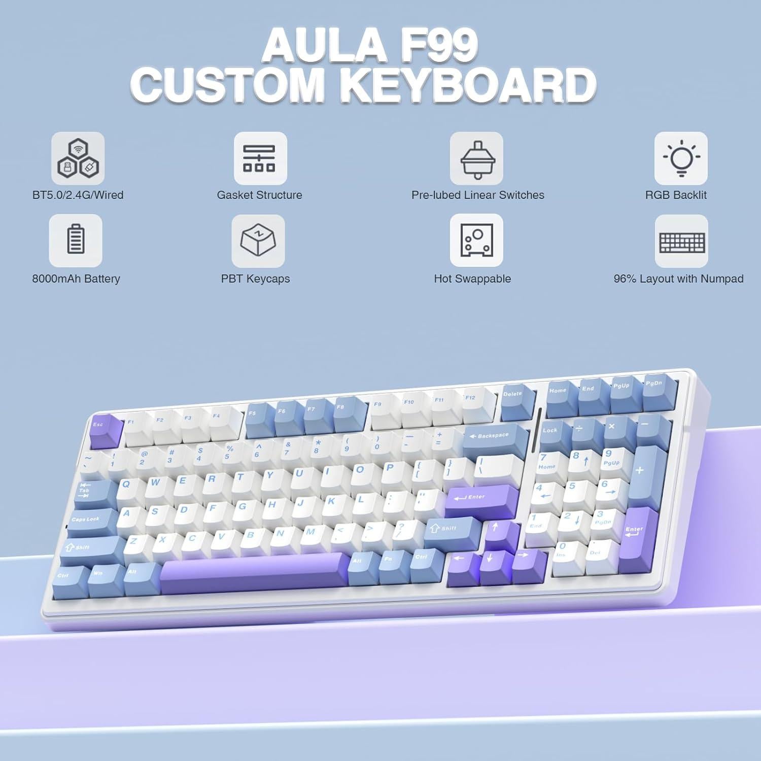 Teclado Mecánico Inalámbrico AULA F99 RGB 99 Teclas