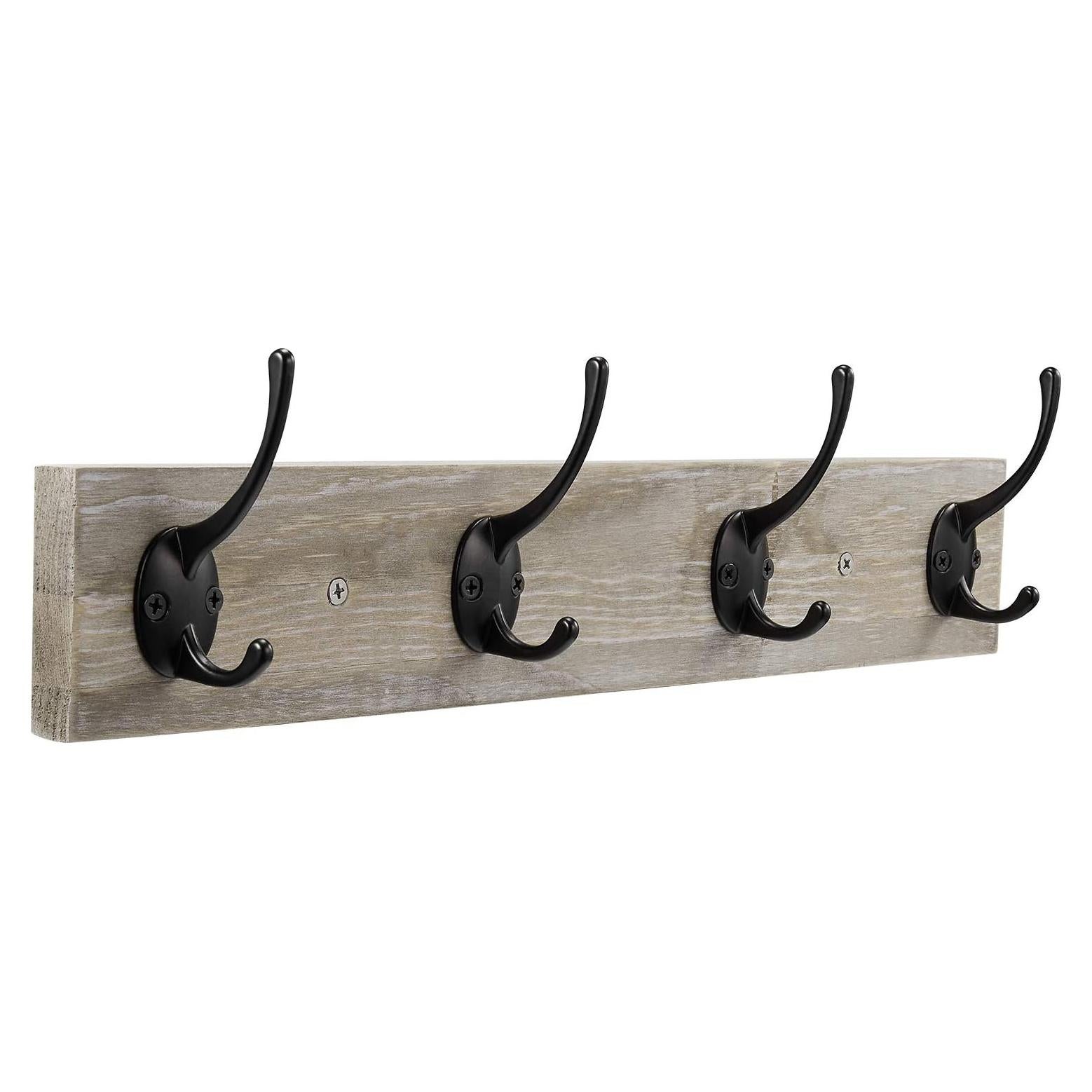 Perchero de pared Sageme rústico de pino con 4 ganchos