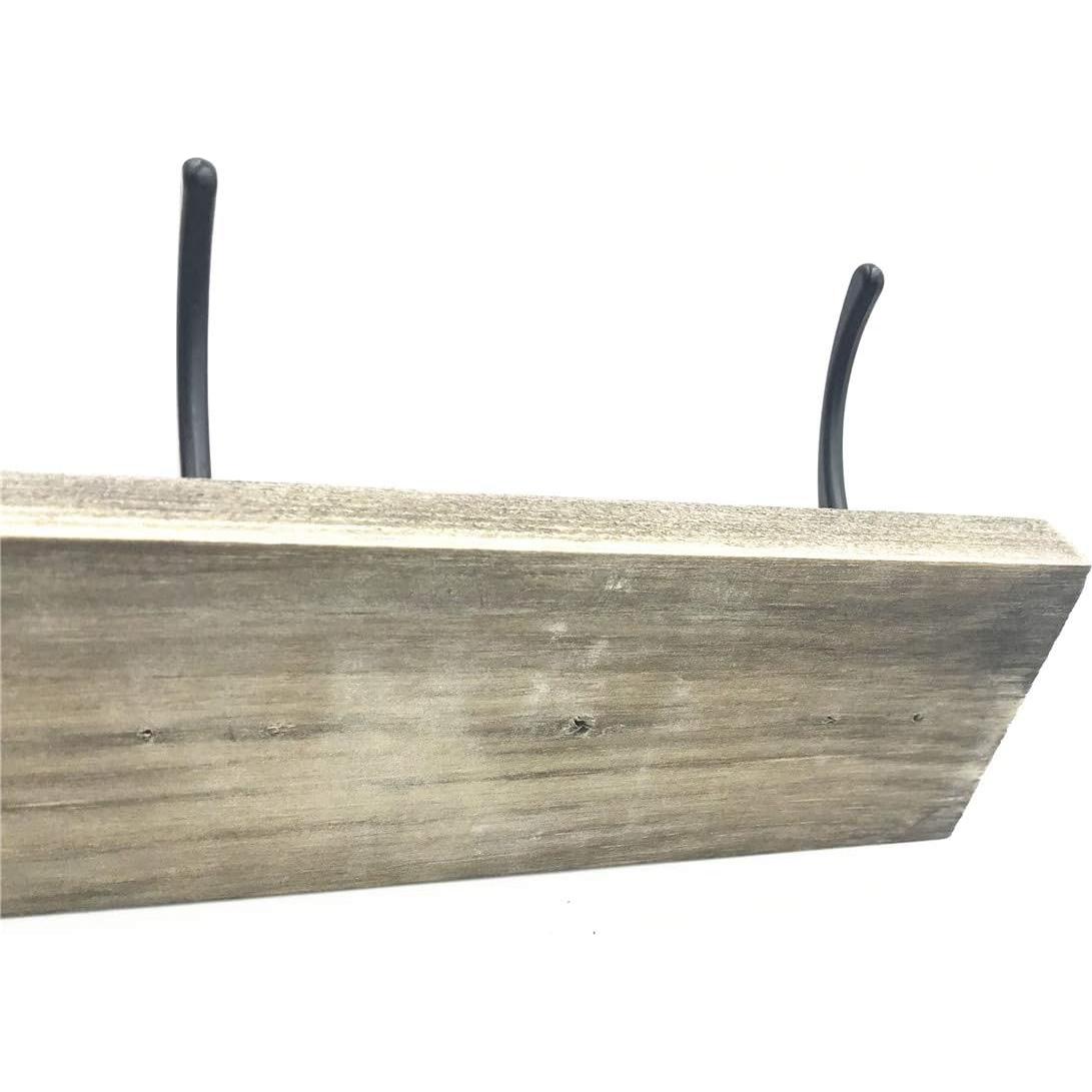 Perchero de pared Sageme rústico de pino con 4 ganchos