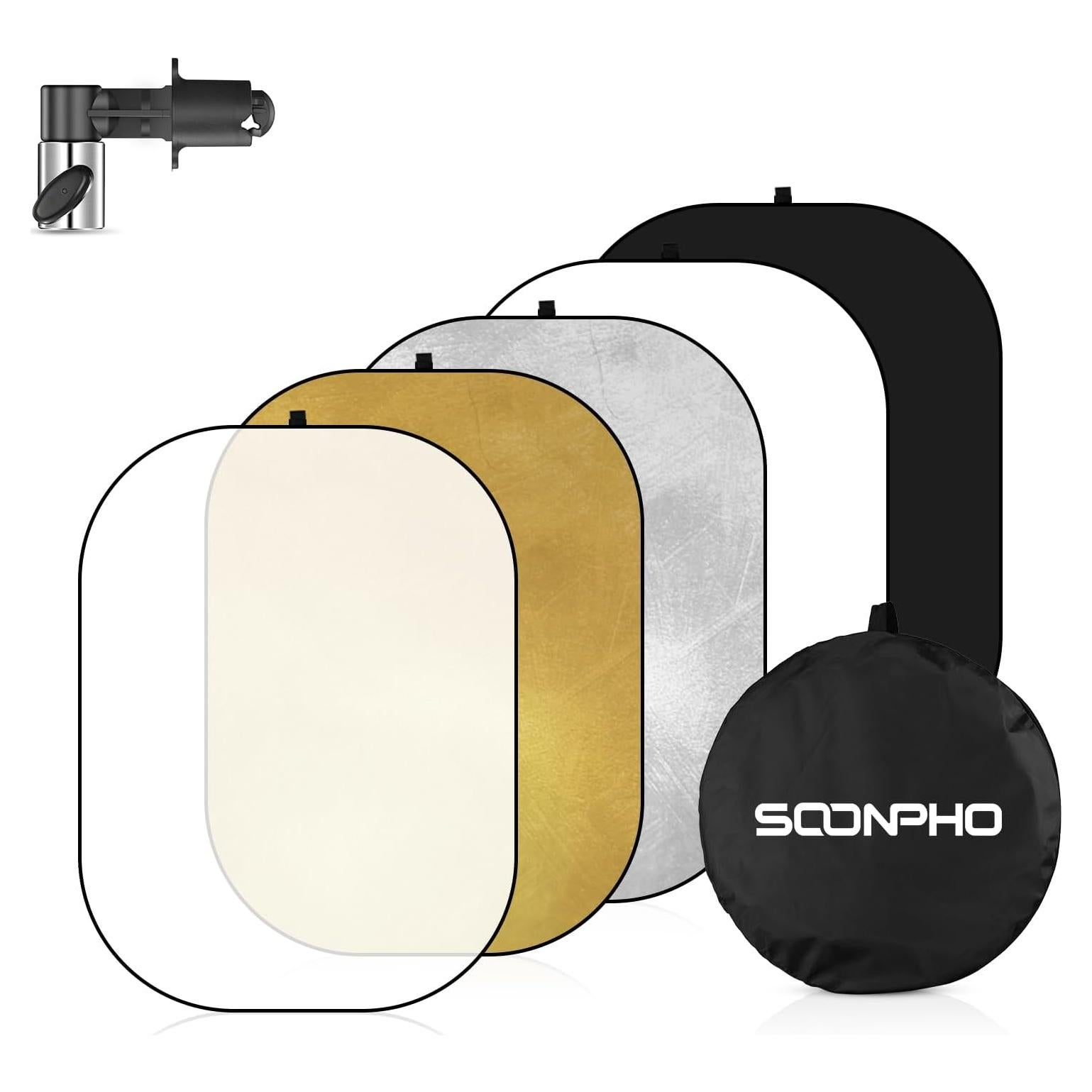 Soonpho Reflector Photography 35 x 47 inch/90 x 120cm 5-in-1 Collapsible Oval Light Reflectors Diffuser for Photography with Holder Cilp and Carring Case for Studio, Outdoor Lighting and Shooting