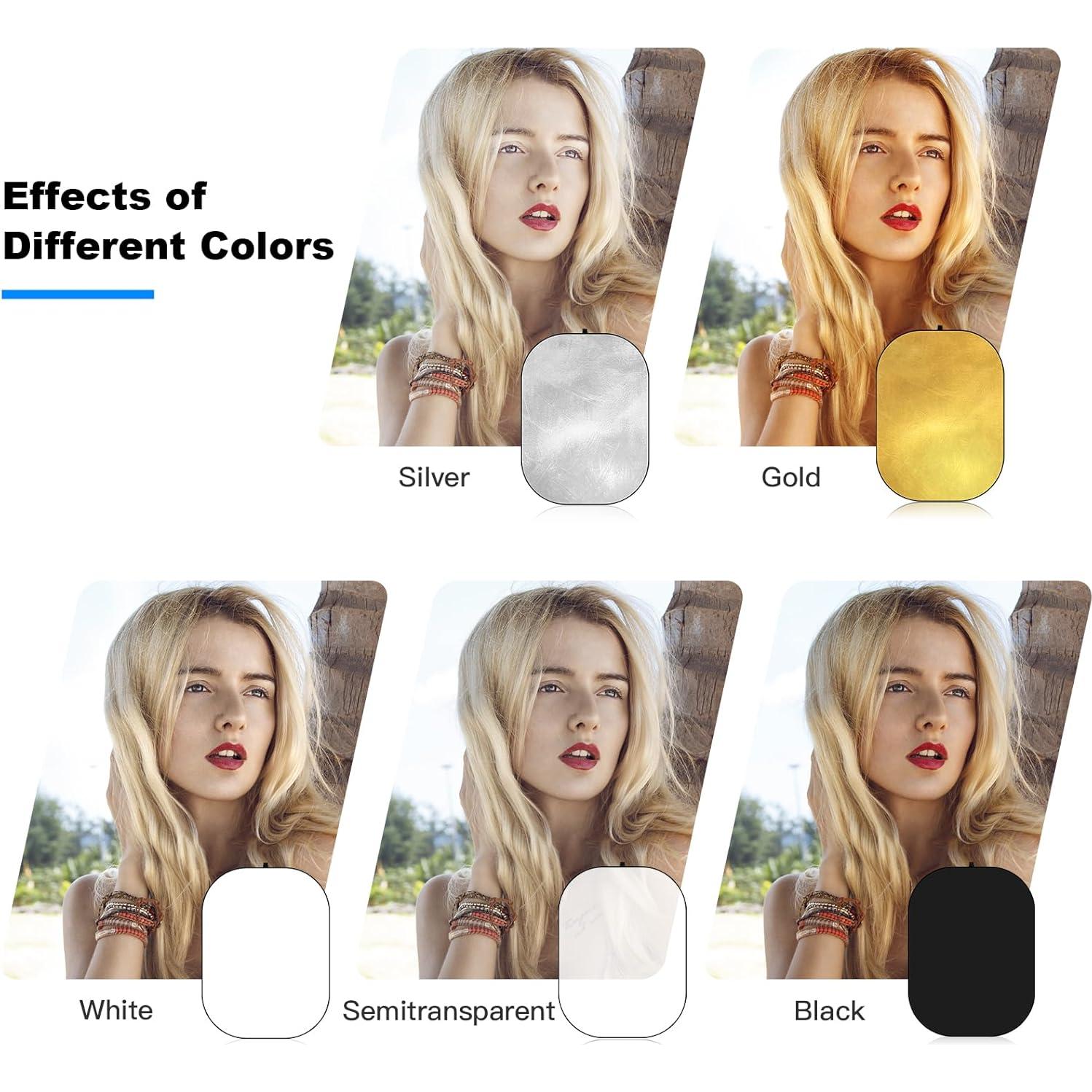 Soonpho Reflector Photography 35 x 47 inch/90 x 120cm 5-in-1 Collapsible Oval Light Reflectors Diffuser for Photography with Holder Cilp and Carring Case for Studio, Outdoor Lighting and Shooting