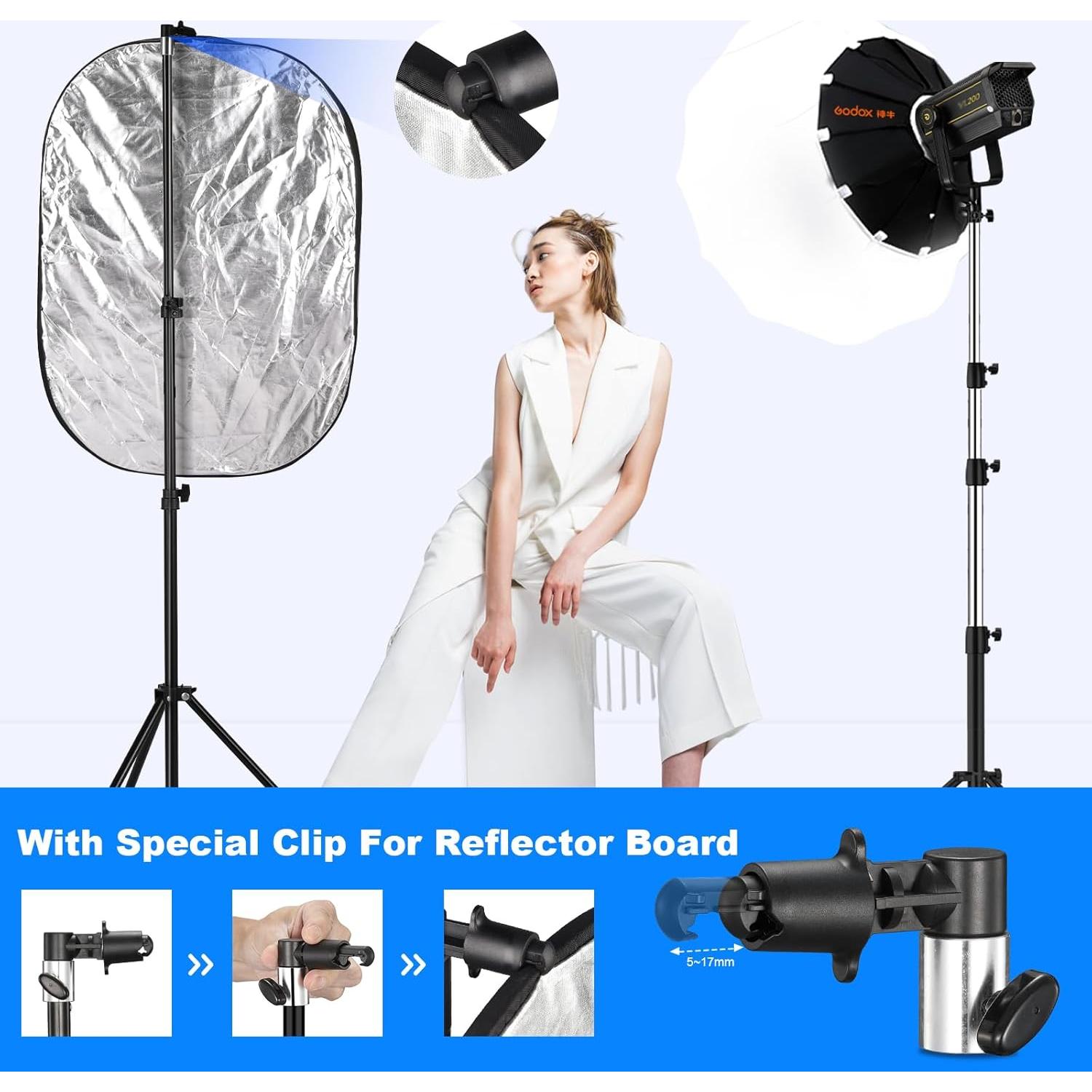 Soonpho Reflector Photography 35 x 47 inch/90 x 120cm 5-in-1 Collapsible Oval Light Reflectors Diffuser for Photography with Holder Cilp and Carring Case for Studio, Outdoor Lighting and Shooting