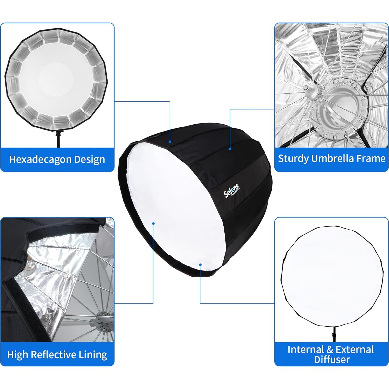 Softbox Parabólico Profundo Selens 70 cm Montura Bowens