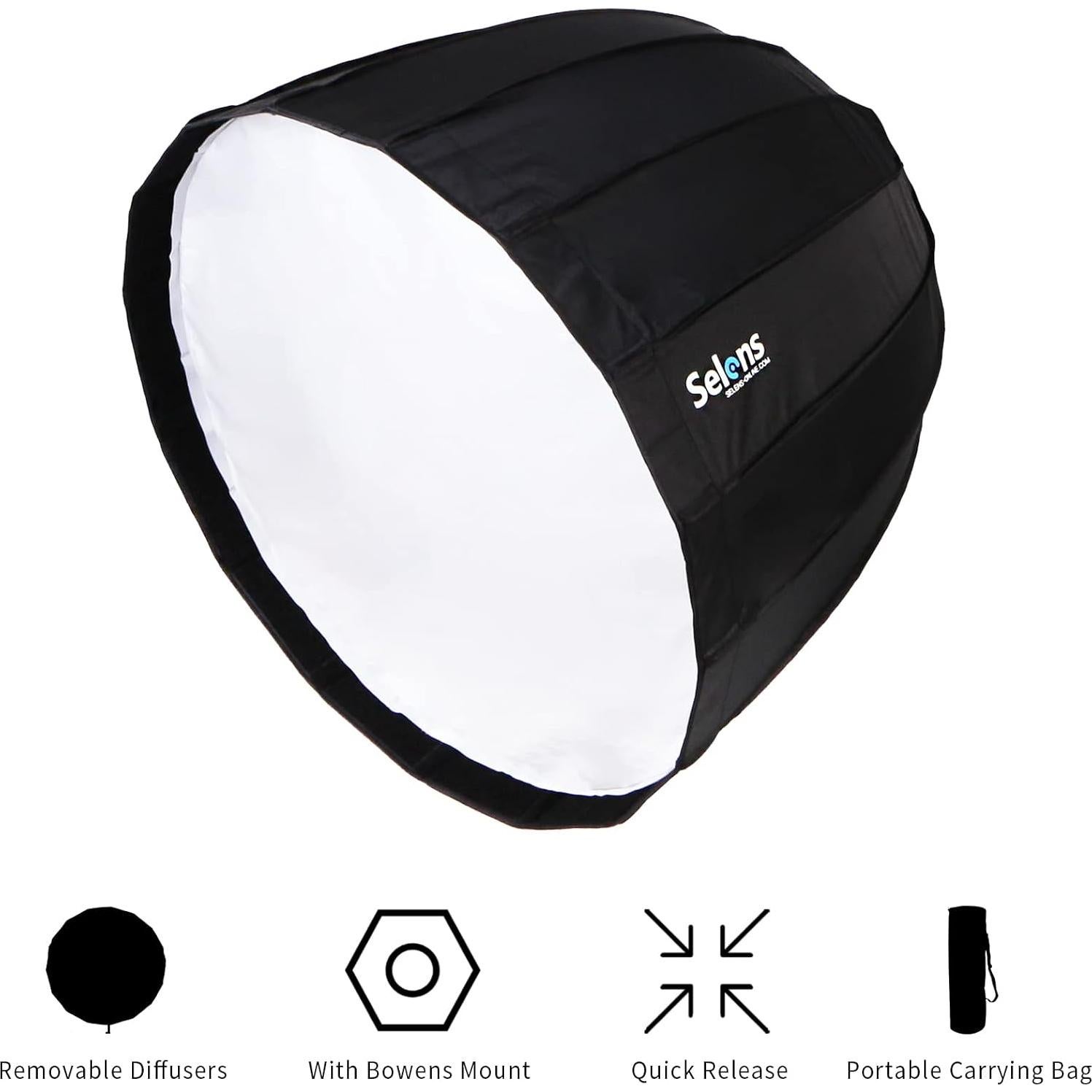 Softbox Parabólico Profundo Selens 70 cm Montura Bowens