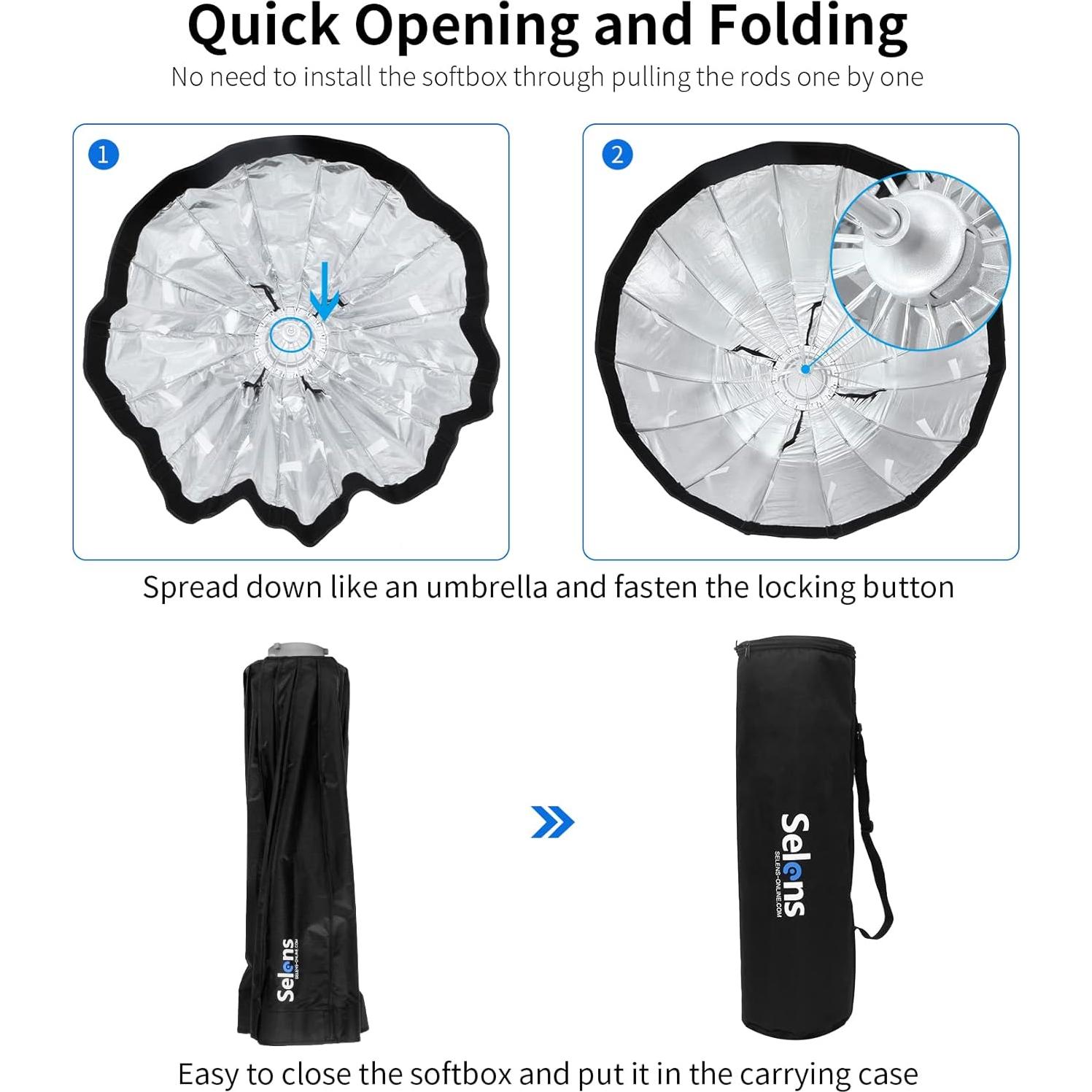 Softbox Parabólico Profundo Selens 70 cm Montura Bowens