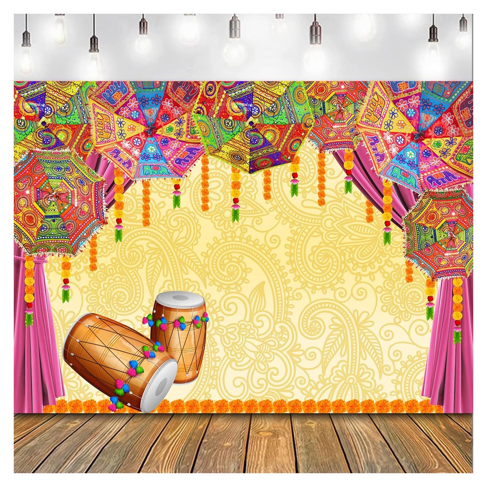 Fondo Fotográfico Tradicional Hindú 243x185 cm Vinilo Naranja