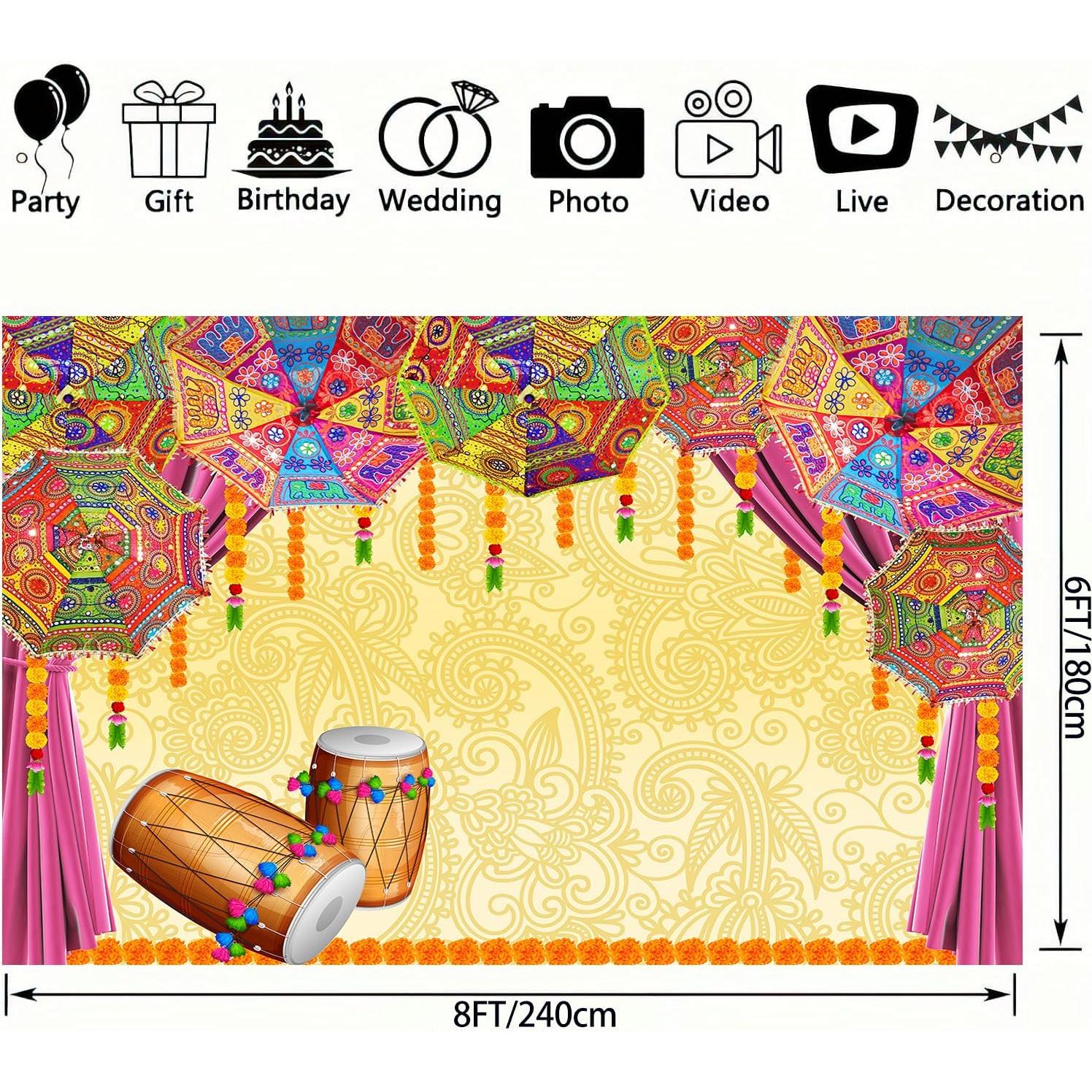 Fondo Fotográfico Tradicional Hindú 243x185 cm Vinilo Naranja