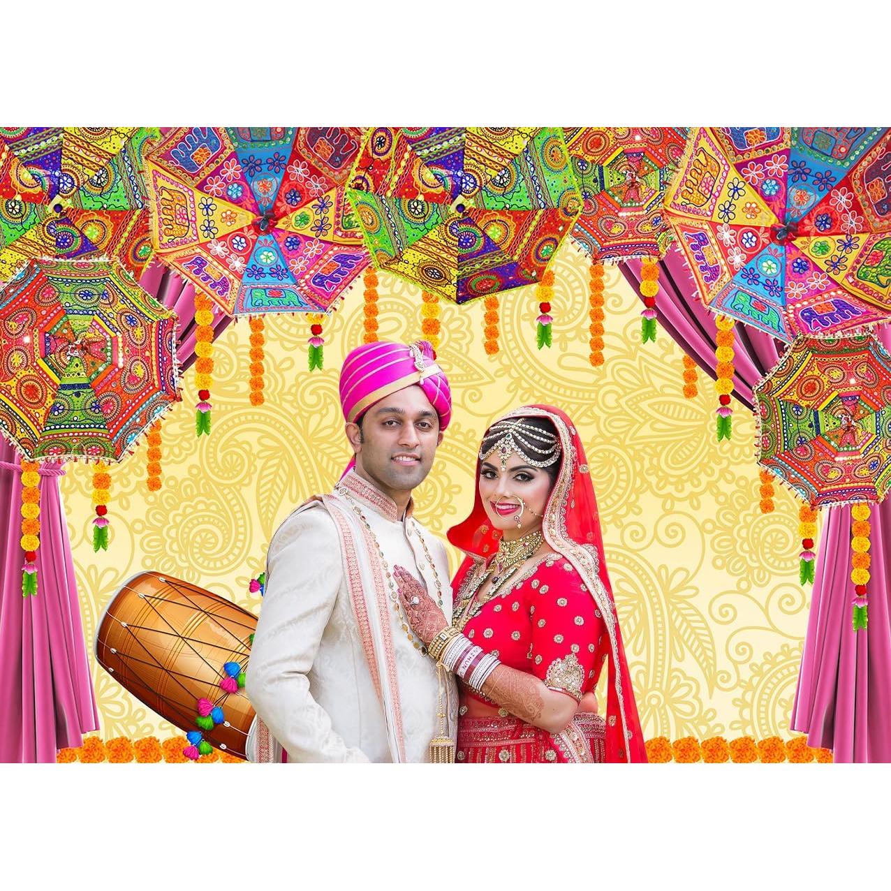 Fondo Fotográfico Tradicional Hindú 243x185 cm Vinilo Naranja