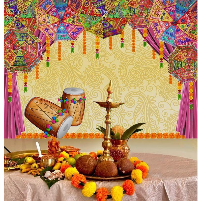 Fondo Fotográfico Tradicional Hindú 243x185 cm Vinilo Naranja