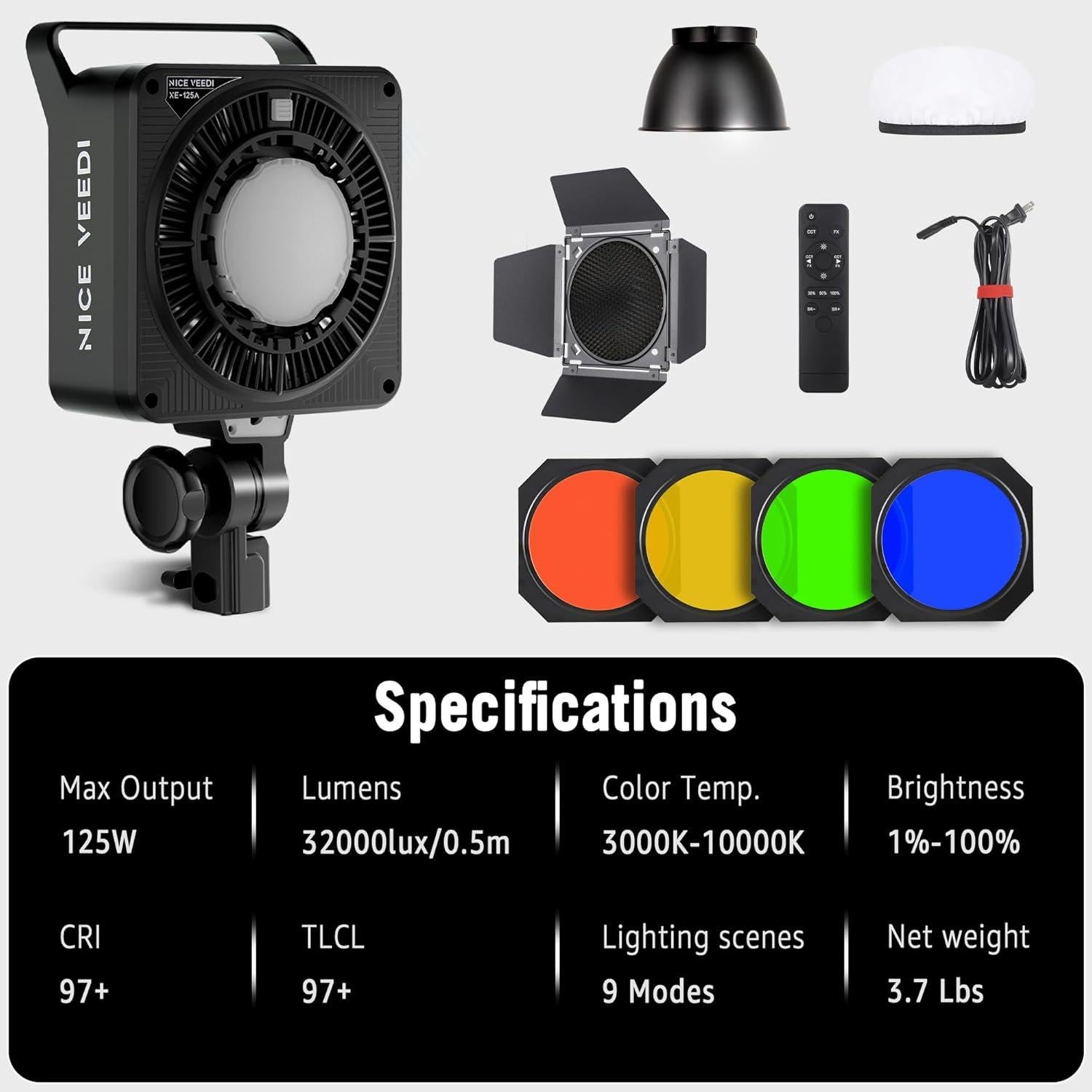 Luz de Video RGB NiceVeedi 125W con Montura Bowens 3000K-10000K