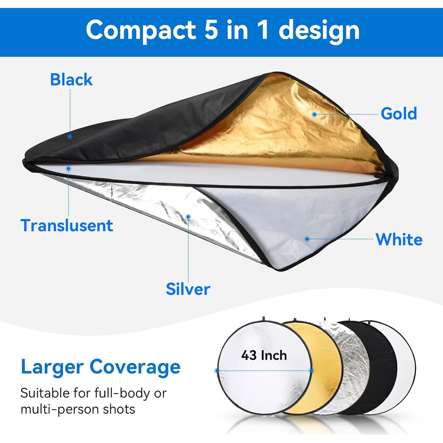 Kit Reflector de Luz 5 en 1 UTEBIT 110cm con Soporte y Bolsa