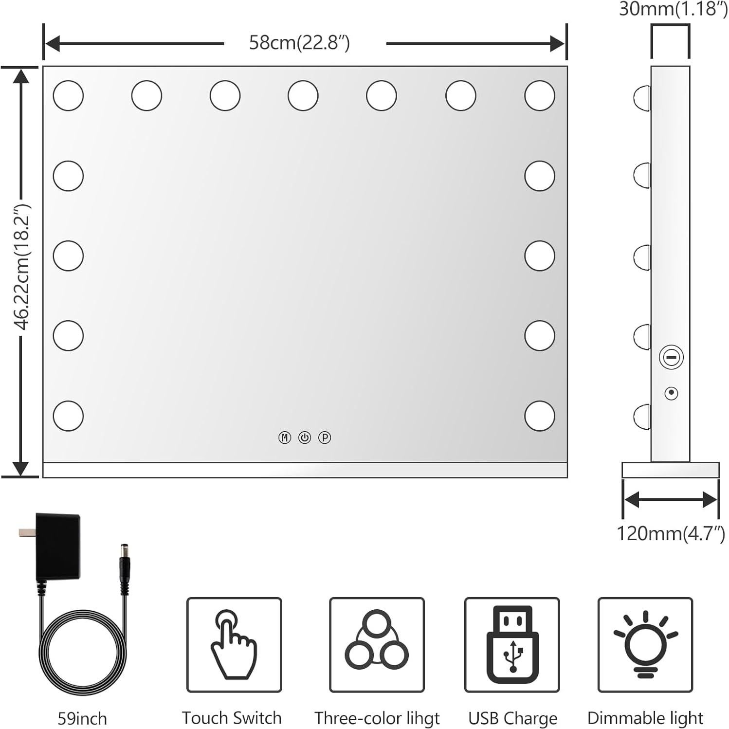 Espejo de Tocador Iluminado Gvnkvn 46x58cm 15 Bombillas LED