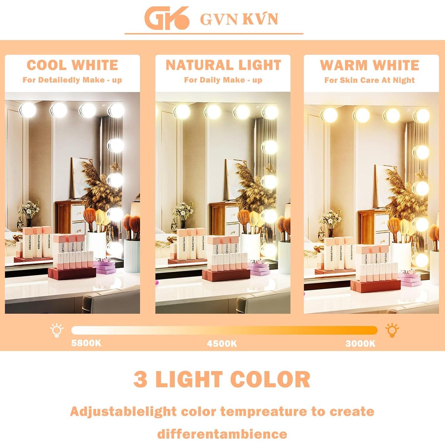 Espejo de Tocador Iluminado Gvnkvn 46x58cm 15 Bombillas LED