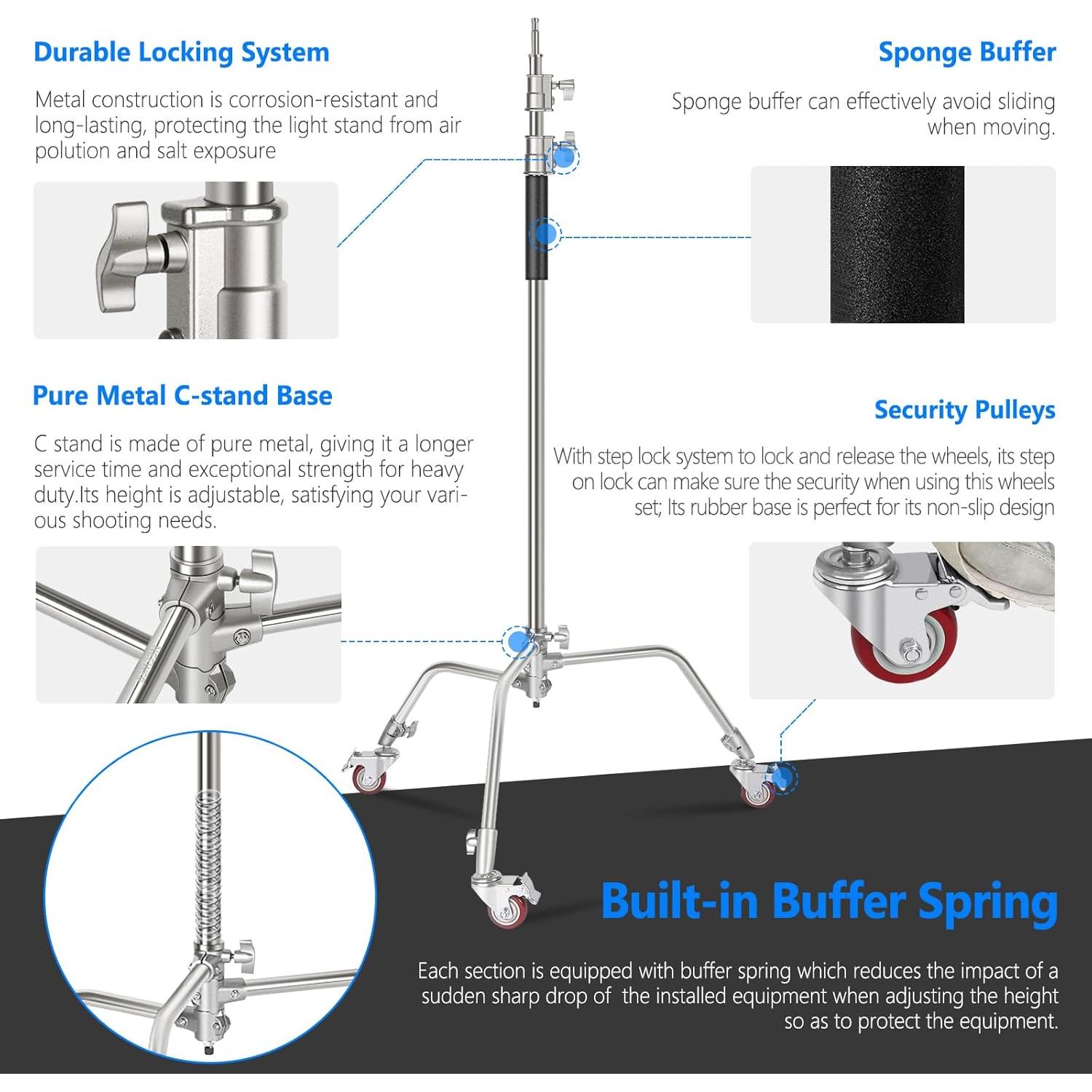 Soporte de Luz C Stand NEEWER 330cm con Ruedas y Brazo 120cm