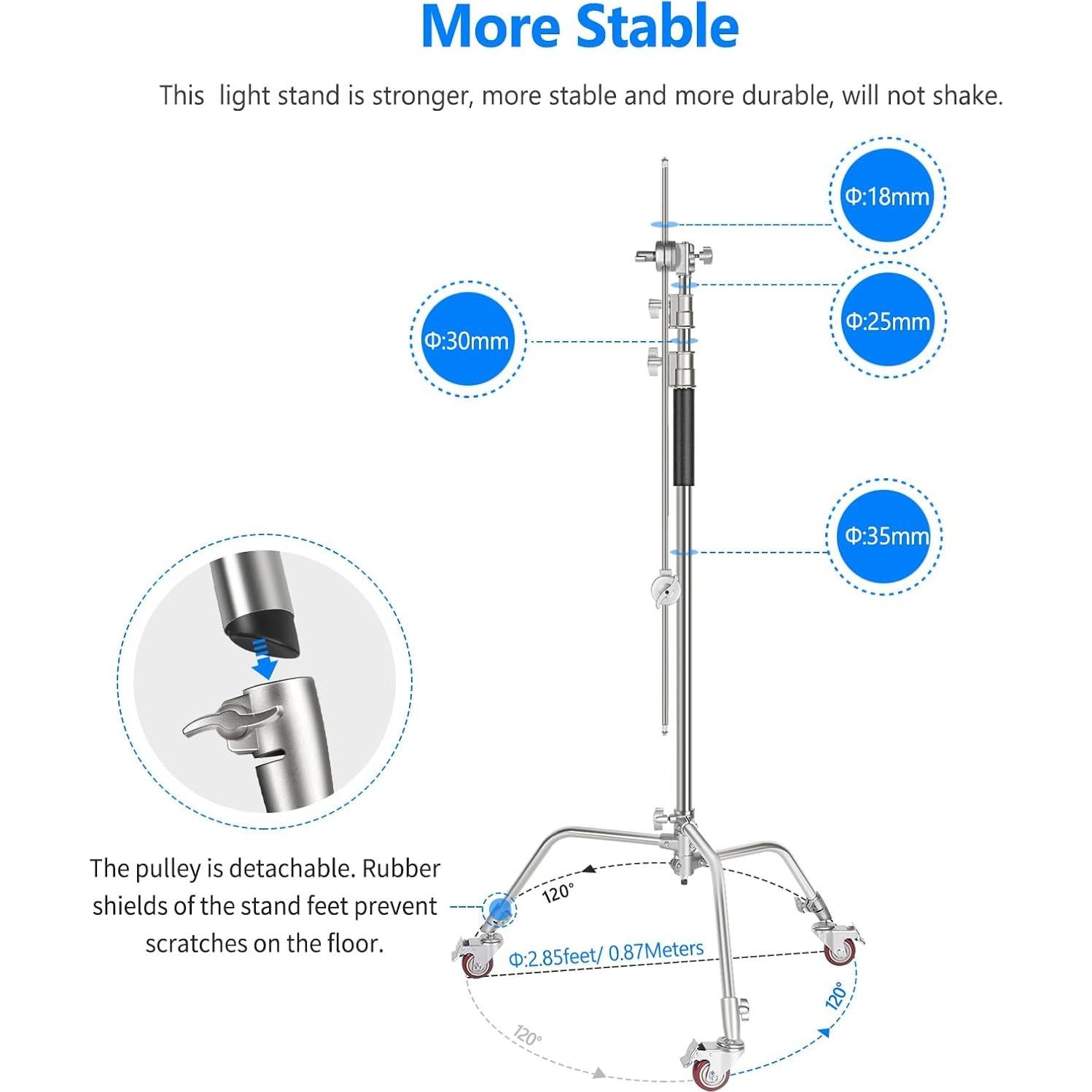 Soporte de Luz C Stand NEEWER 330cm con Ruedas y Brazo 120cm