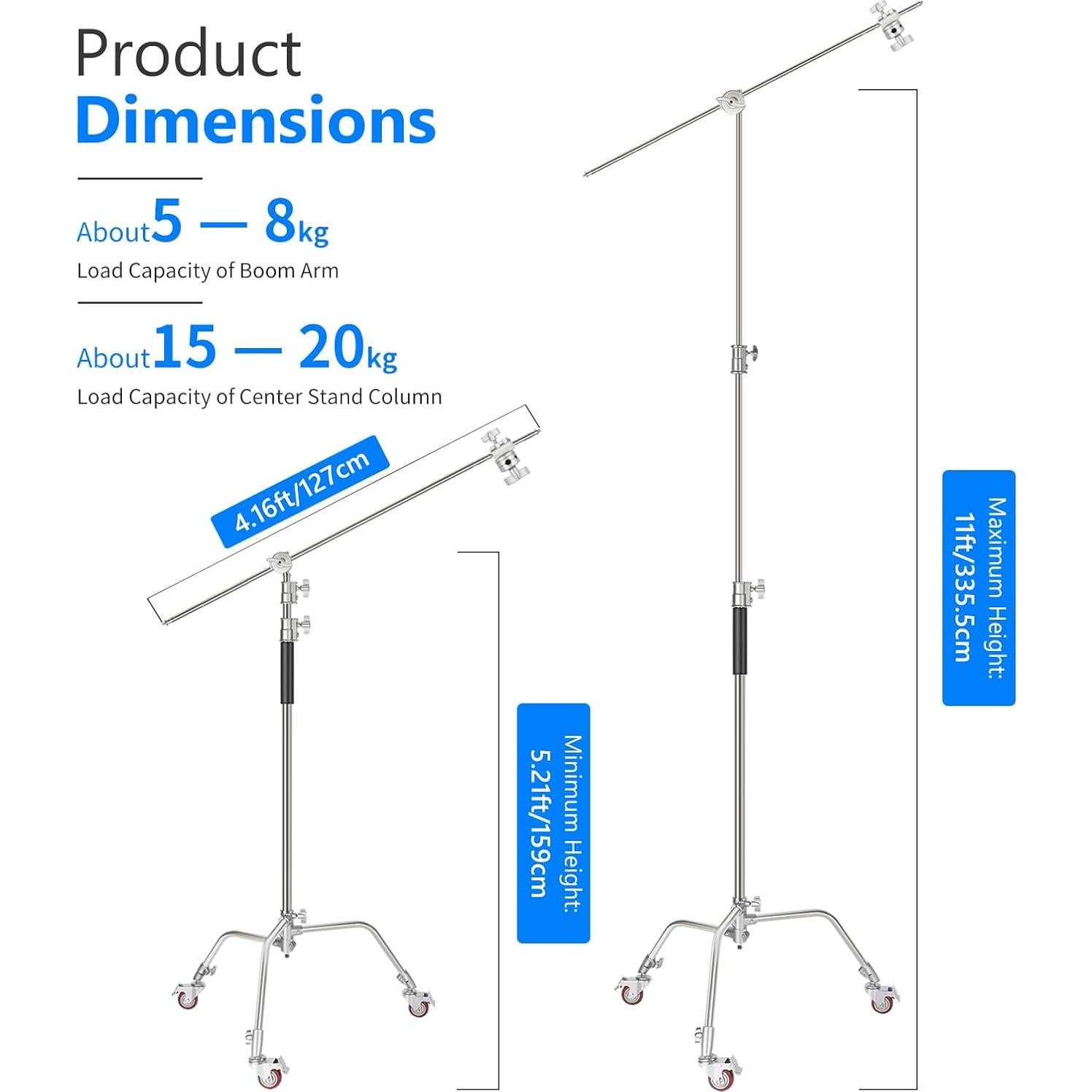Soporte de Luz C Stand NEEWER 330cm con Ruedas y Brazo 120cm
