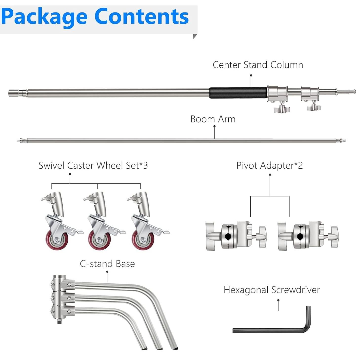 Soporte de Luz C Stand NEEWER 330cm con Ruedas y Brazo 120cm