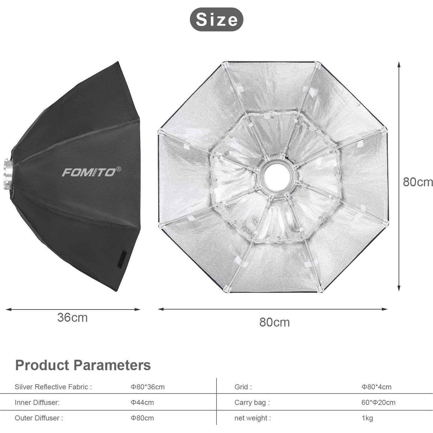 Paraguas Octagonal FOMITO 80cm Reflector Bowens para Estudio