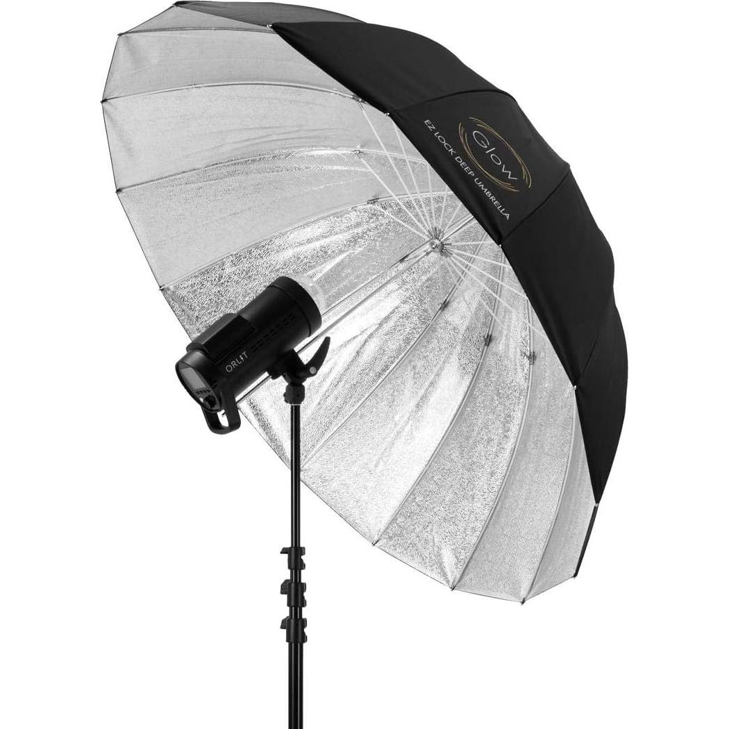 Paraguas Profundo Glow Easy Lock 129.54 cm Beadado Plateado