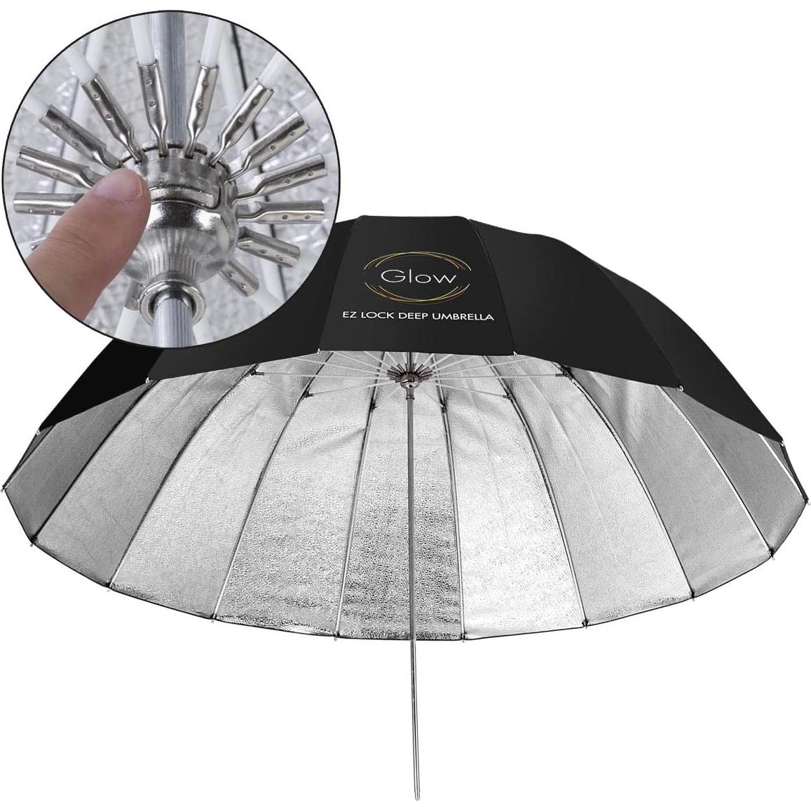 Paraguas Profundo Glow Easy Lock 129.54 cm Beadado Plateado