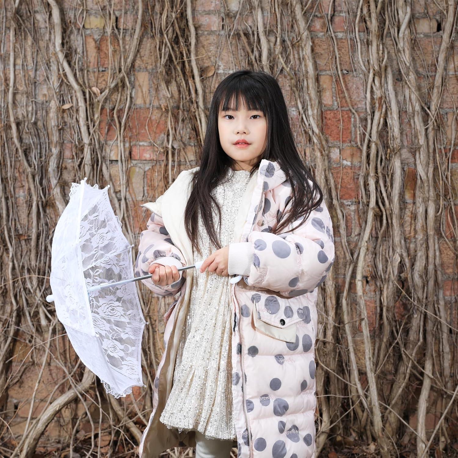 Mini Paraguas Decorativo de Encaje Blanco BOUUNCIY 42x46cm