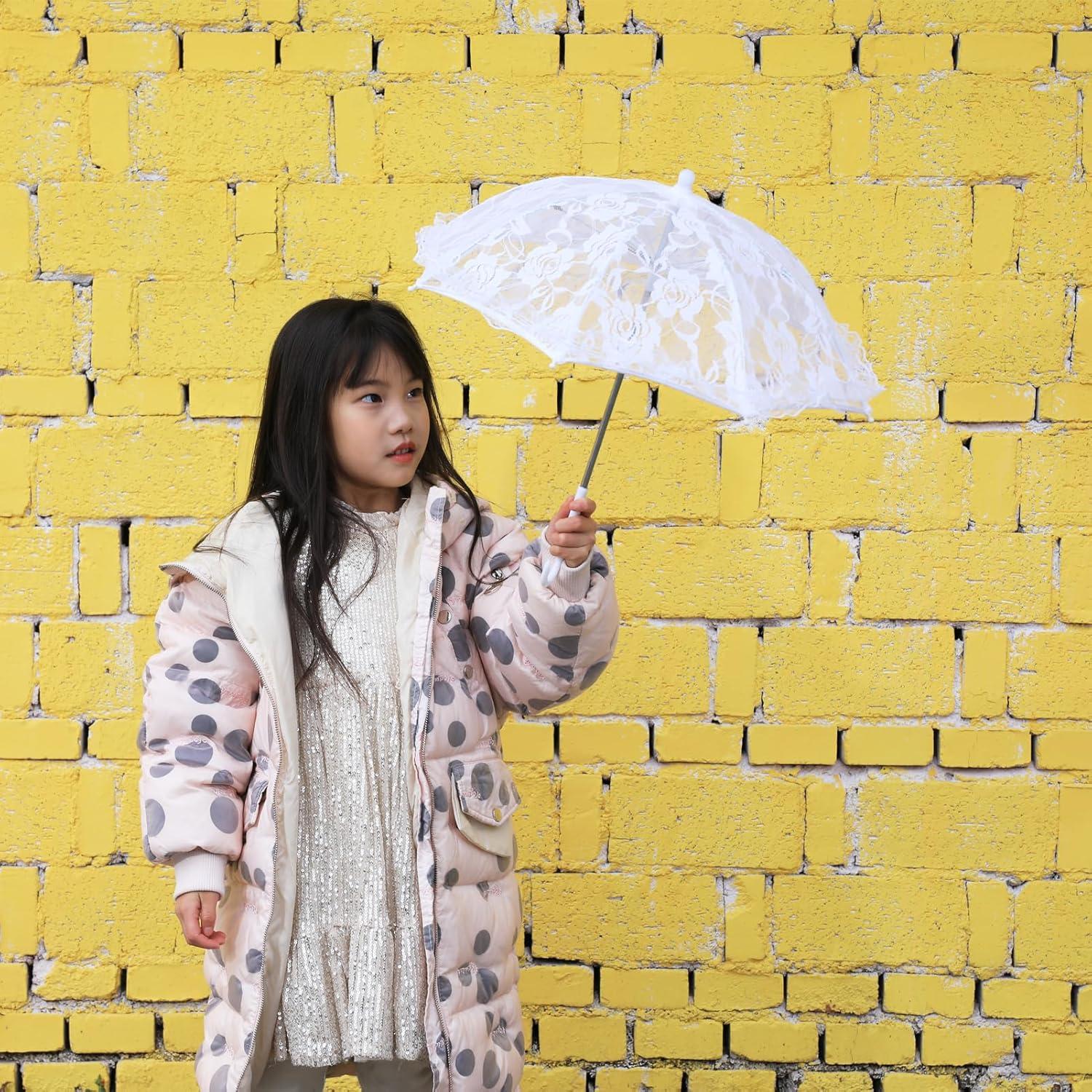 Mini Paraguas Decorativo de Encaje Blanco BOUUNCIY 42x46cm