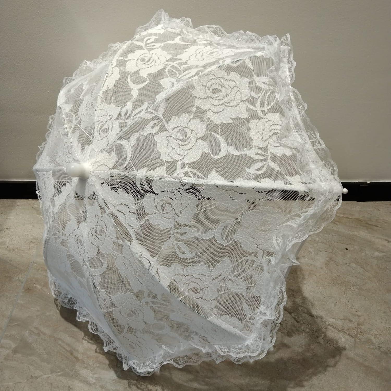 Mini Paraguas Decorativo de Encaje Blanco BOUUNCIY 42x46cm