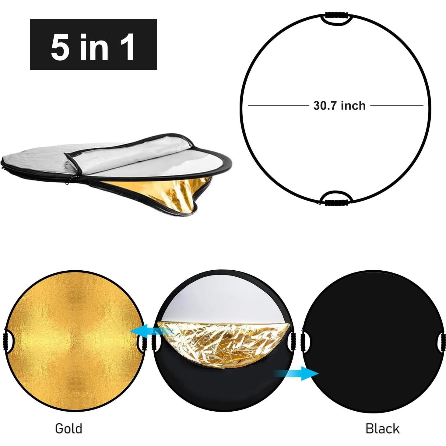 Reflector Fotográfico 5-en-1 GVM 78cm con Estuche