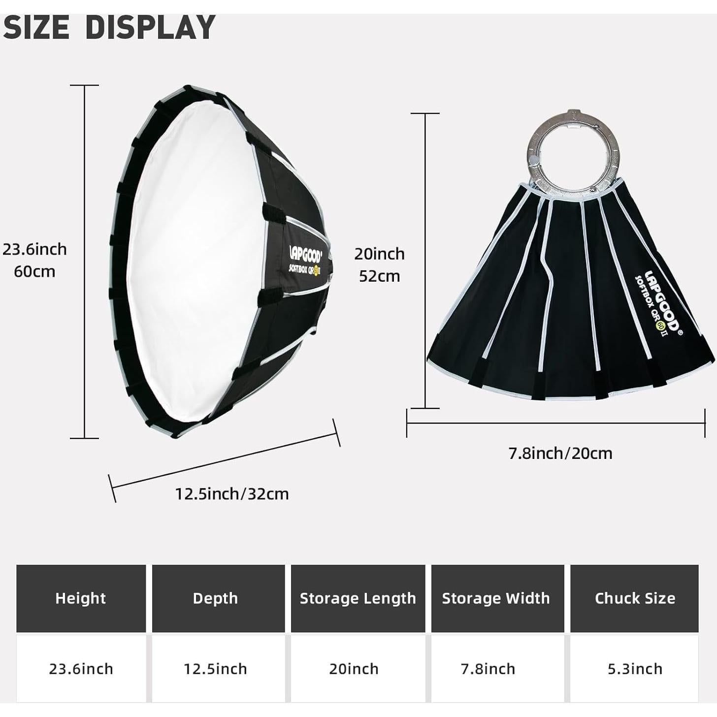 Softbox Plegable LAPGOOD QR60II 60cm con Rejilla de Panal