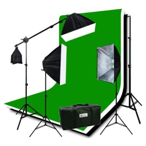 Kit de Iluminación de Estudio ePhoto H9004SB-69BWG con Fondos